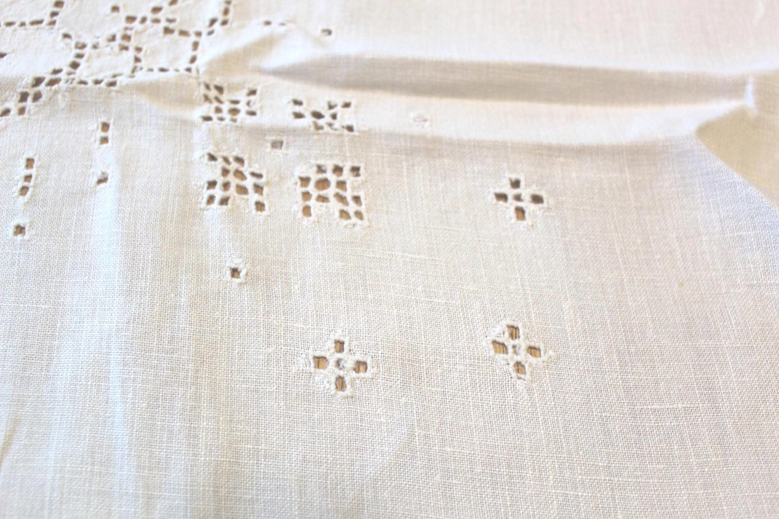 Irish Linen Tablecloth White Hand Work Cutwork