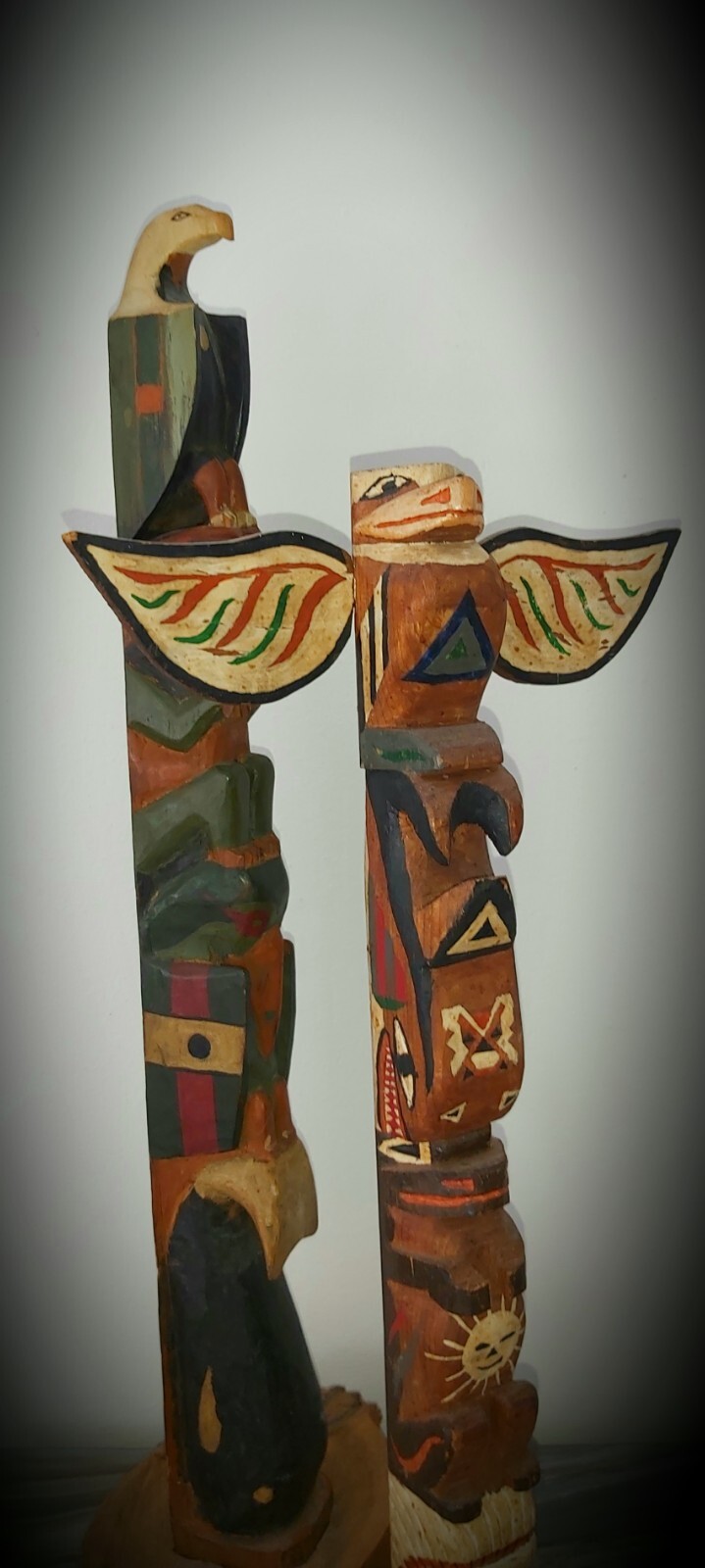 Northwest Coast; 2 Polychromed Model Totem Poles (early 20th c).