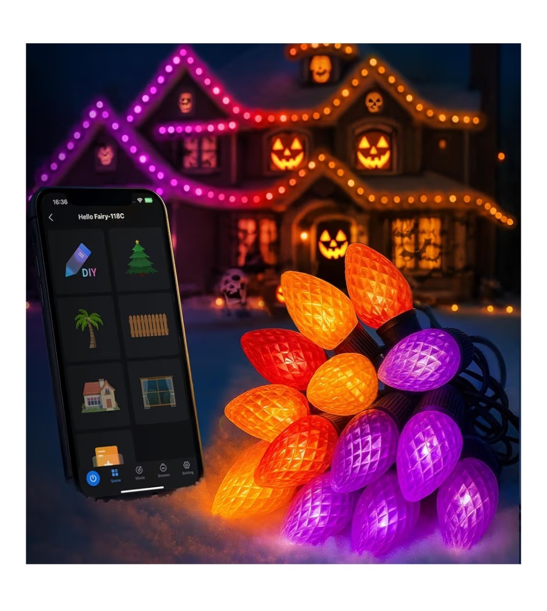 Smart RGB C9 Xmas/Holiday Lights 66FT 100 LED Outdoor App Control w/ Timer IP65