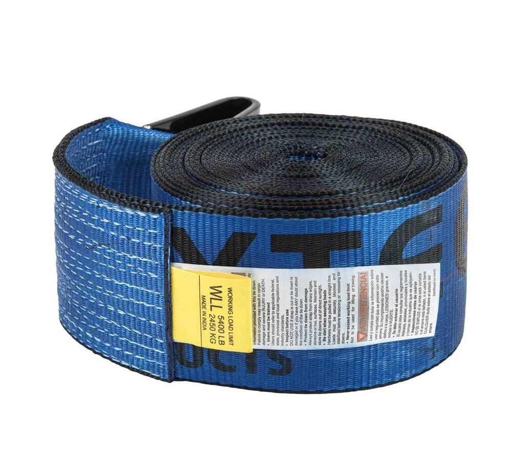 (10 Pack) 4"x30' Winch Straps Blue w/flat hook, WLL 5400 Flatbed Tie Down Strap