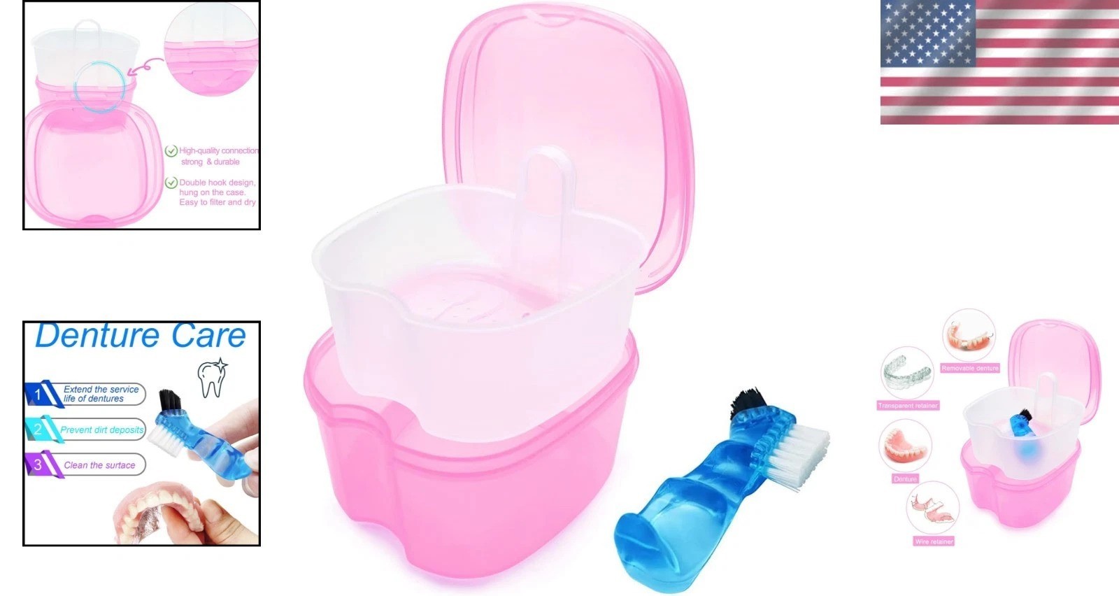 Compact Denture Soaking Cup with Mini Brush - Lightweight & Versatile Storage