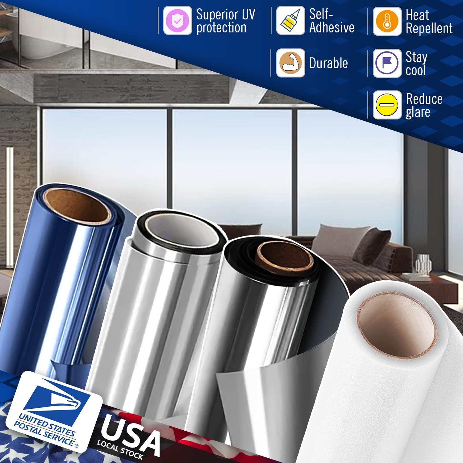 One Way Mirror Tint Window Film Privacy Protect UV Reflective Sun Block For Home