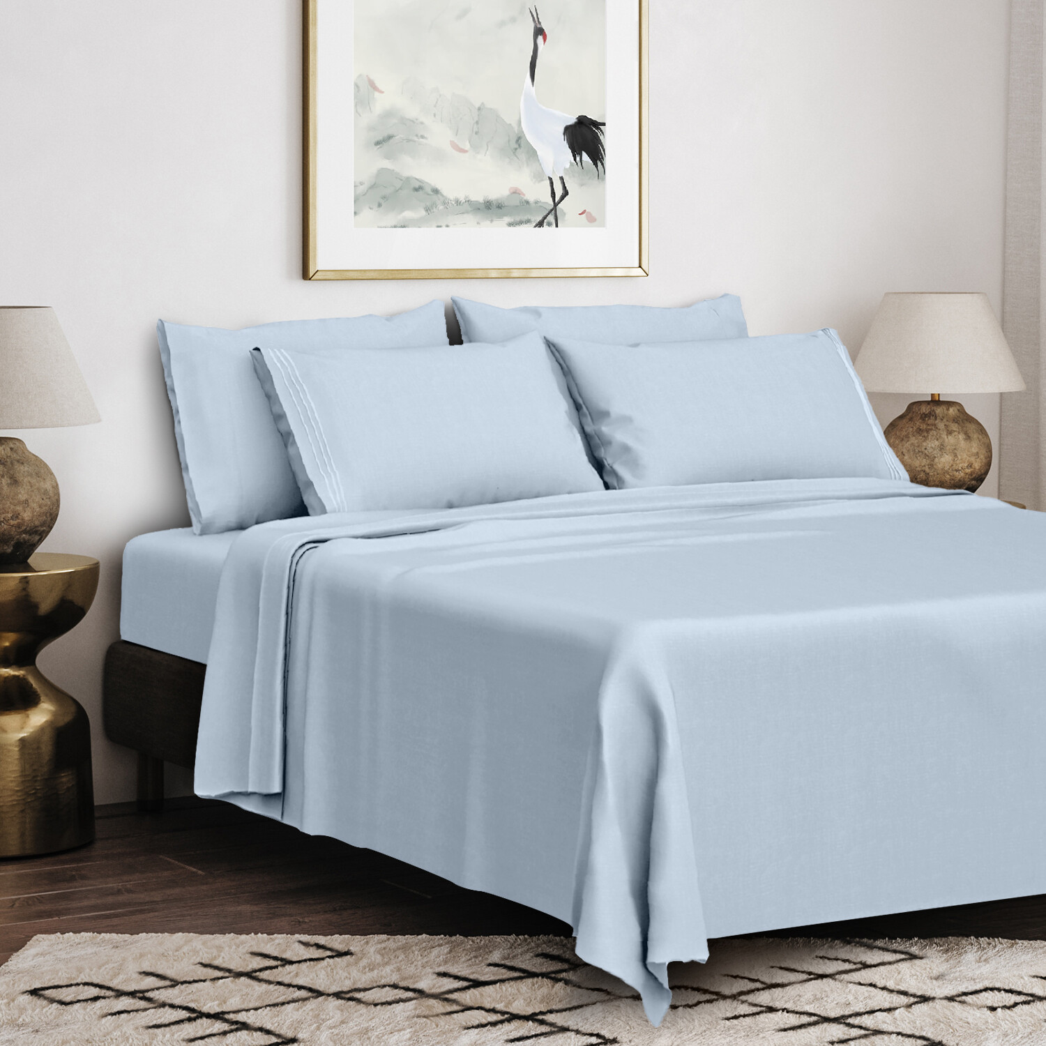 6 Piece Bed Sheet Set 1800 Series Microfiber Comfort Deep Pocket Hotel Bedsheets
