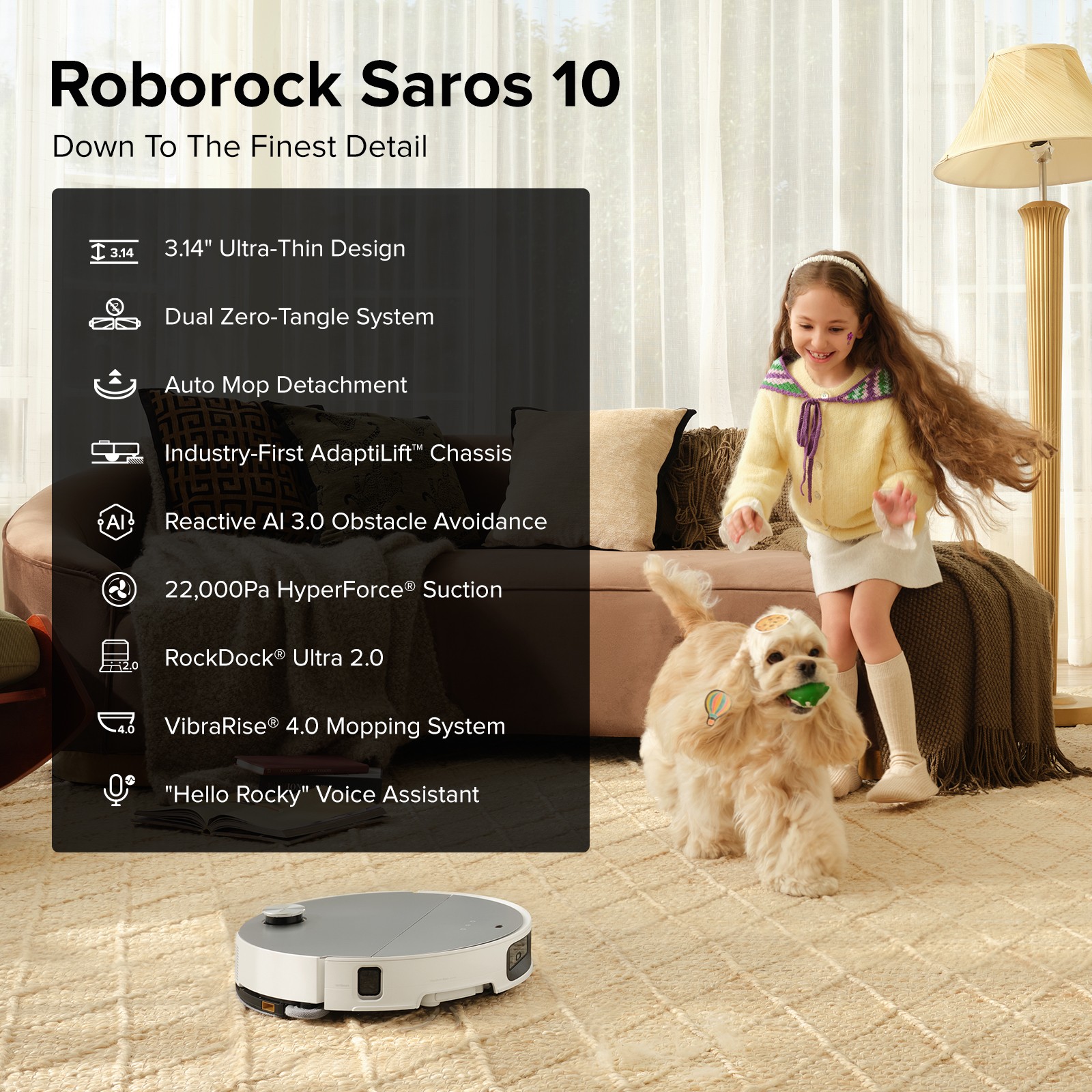 Roborock Saros 10 Robot Vacuum,22000Pa,AI Obstacle Avoidance,Heat-Wash & Dry Mop