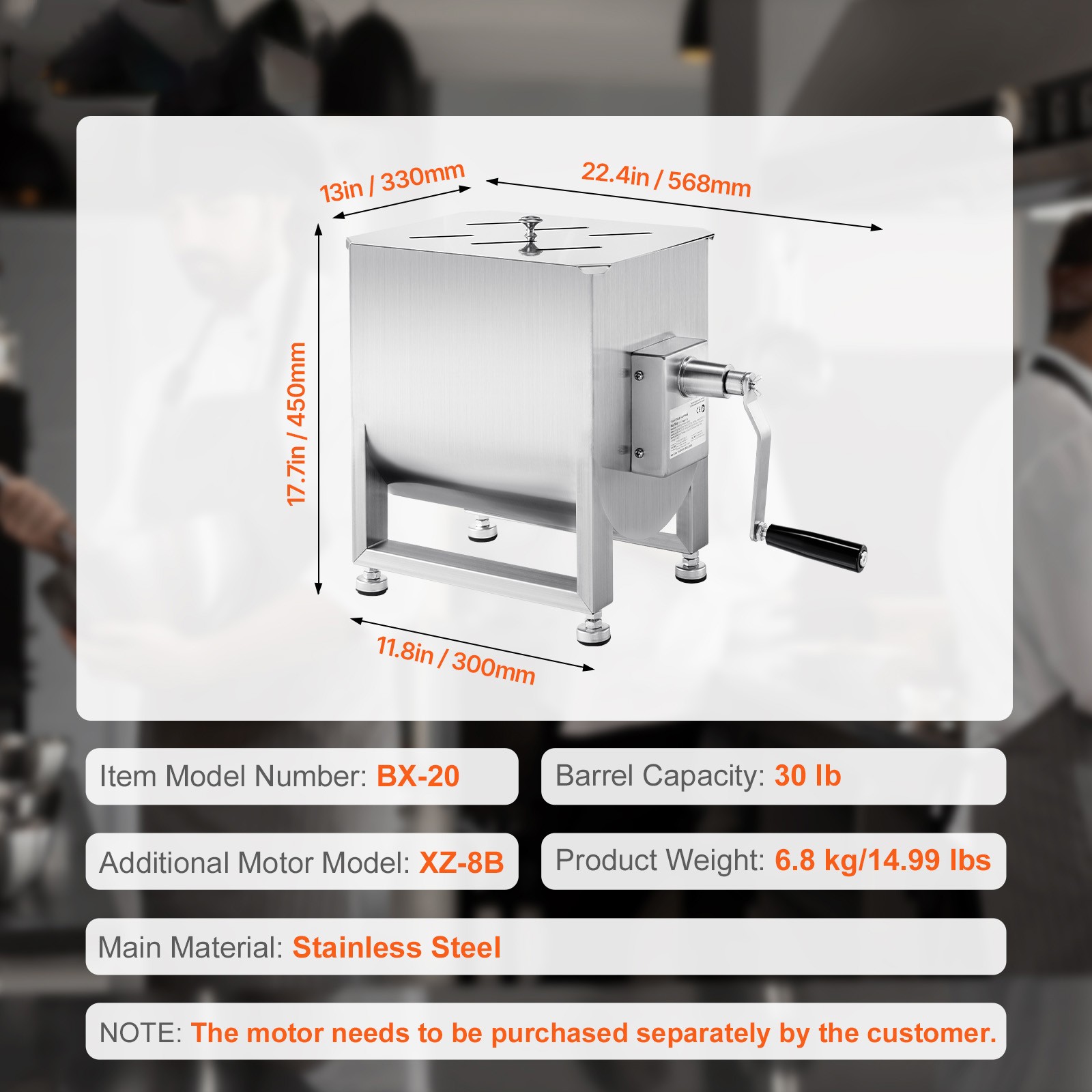 Commercial Manual Meat Mixer 30LB Meat Sausage Hand Mixing Machine Stainless