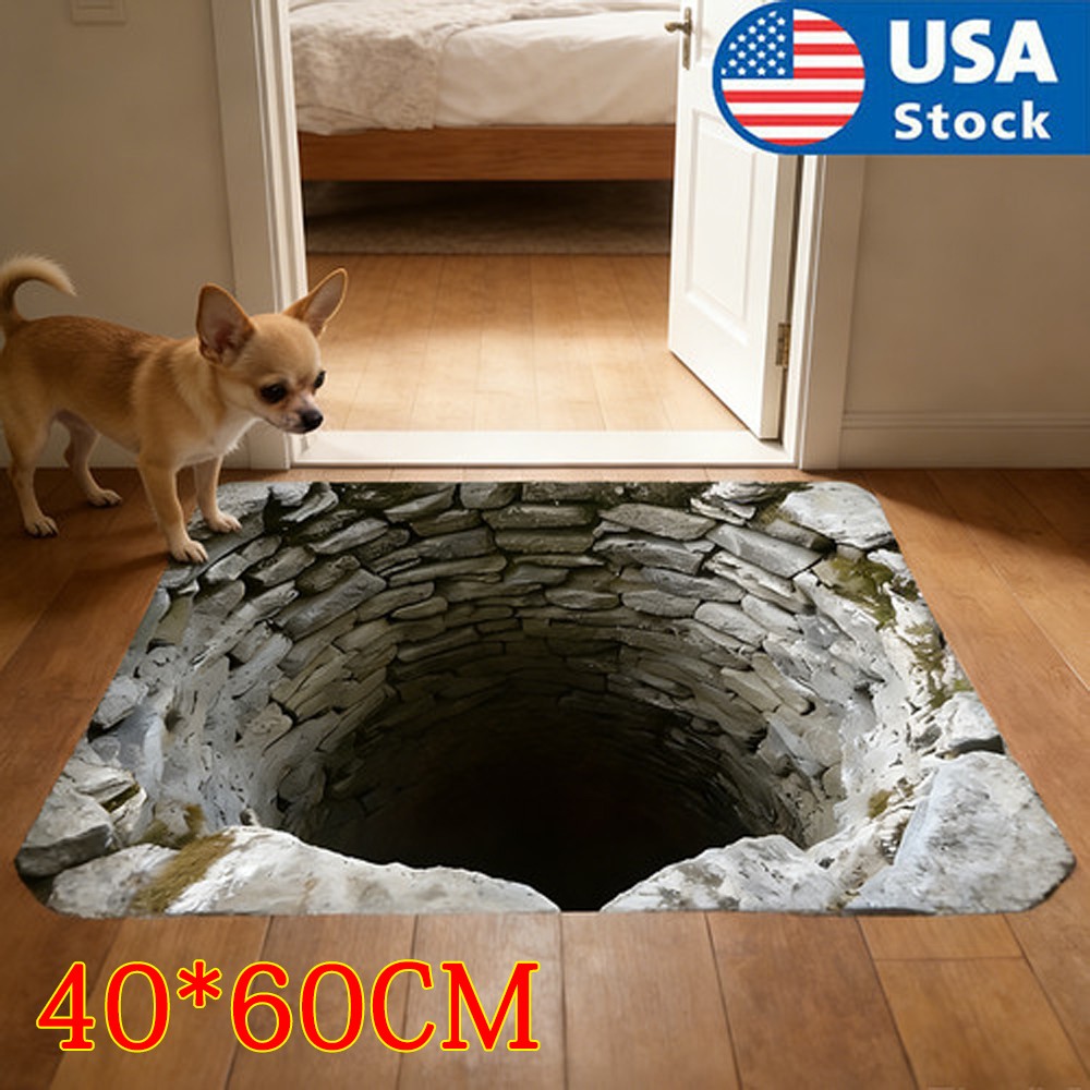 Non Slip Door Floor Mat Washable 3D Optical Illusion Endless Abyss