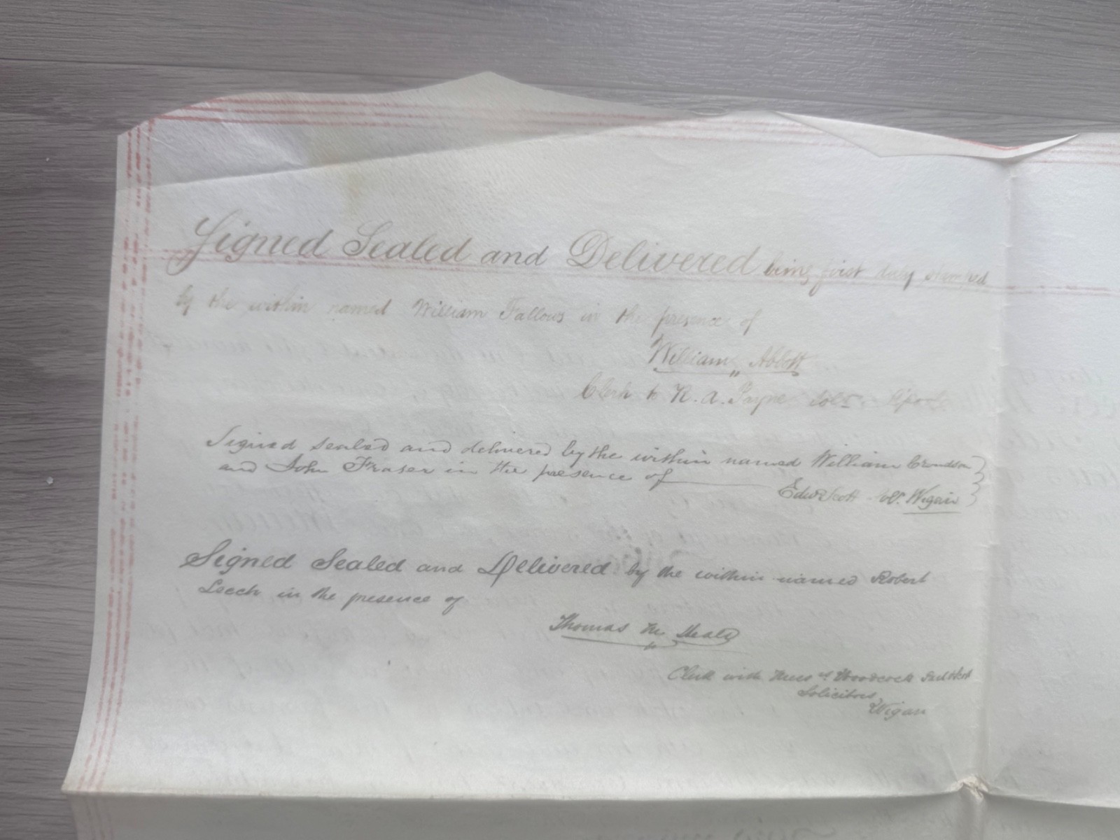 Pemberton Lancashire Vellum Indenture Land Deed 1849 Croudson to Fraser Wax Seal