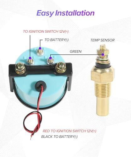 Water Temp Gauge,Car Accessories Universal 2"/52mm 12V Water Temp Meter,100