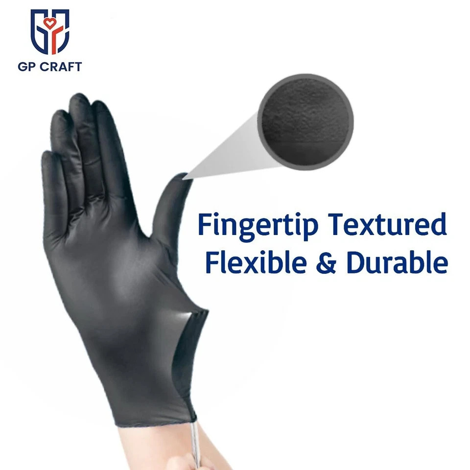Disposable Nitrile Exam Gloves, 5 Mil Black, Powder-Free Heavy Duty Clean Glove