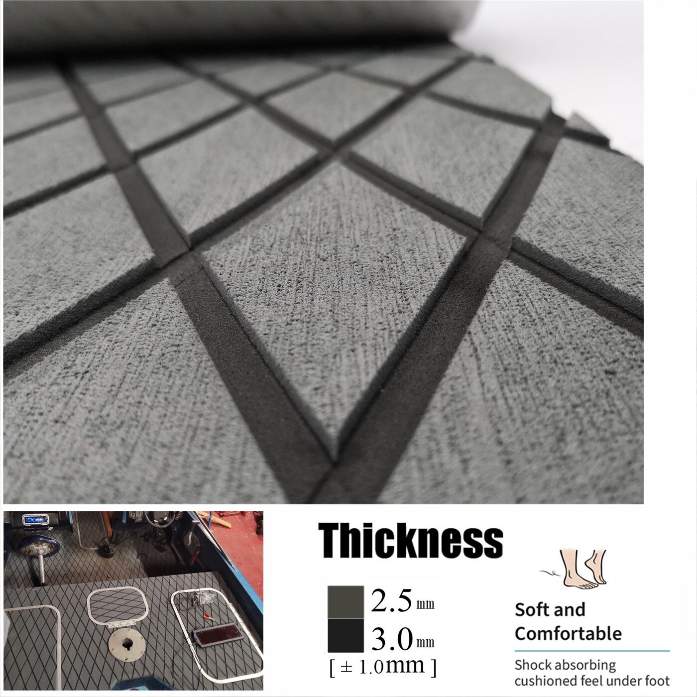 Grey Diamond Boat Flooring Sheet EVA Foam Marine Carpet，Nonskid Sea Decking Mat