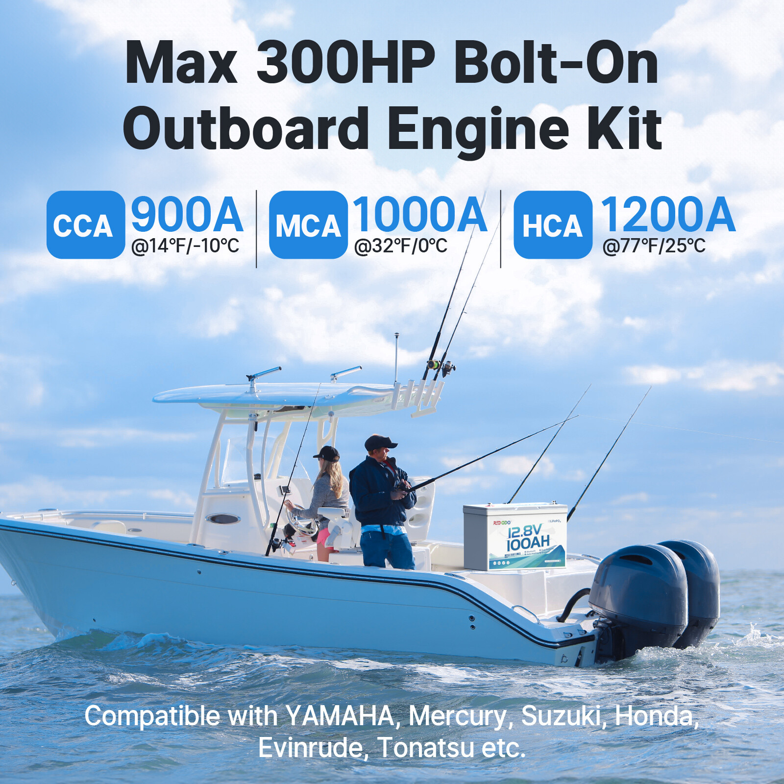 Redodo 12V 100Ah Bluetooth Dual-Purpose 900CCA Group27 Marine Starting Battery