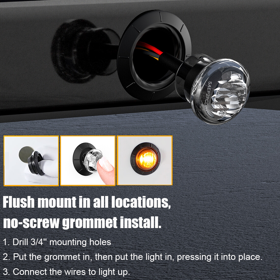 3/4" 12V Marker Lights LED Truck Trailer Round Side Bullet Light Dual Color