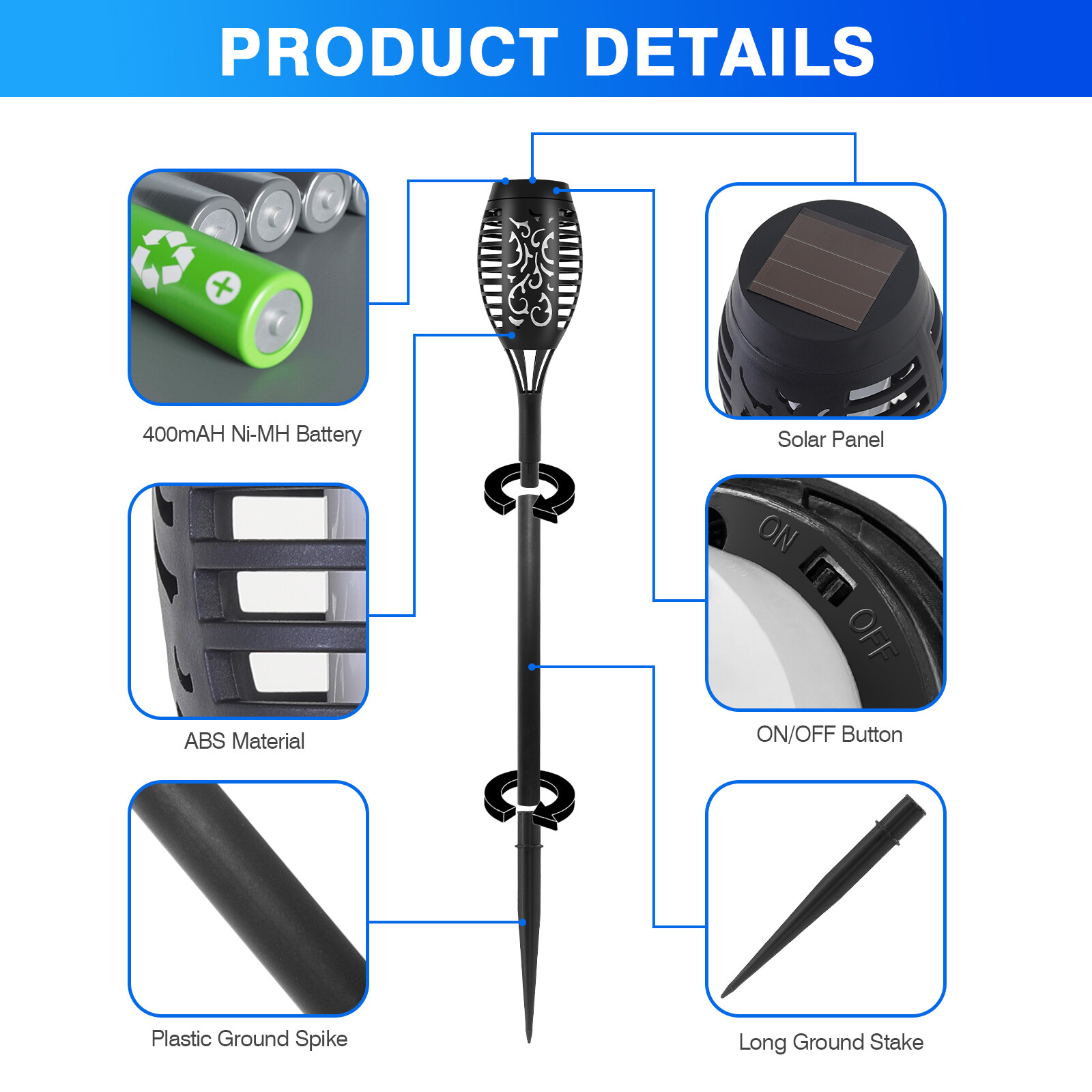 Solar Outdoor Lights Power Torch Light Flickering Flame Garden Waterproof Lamp