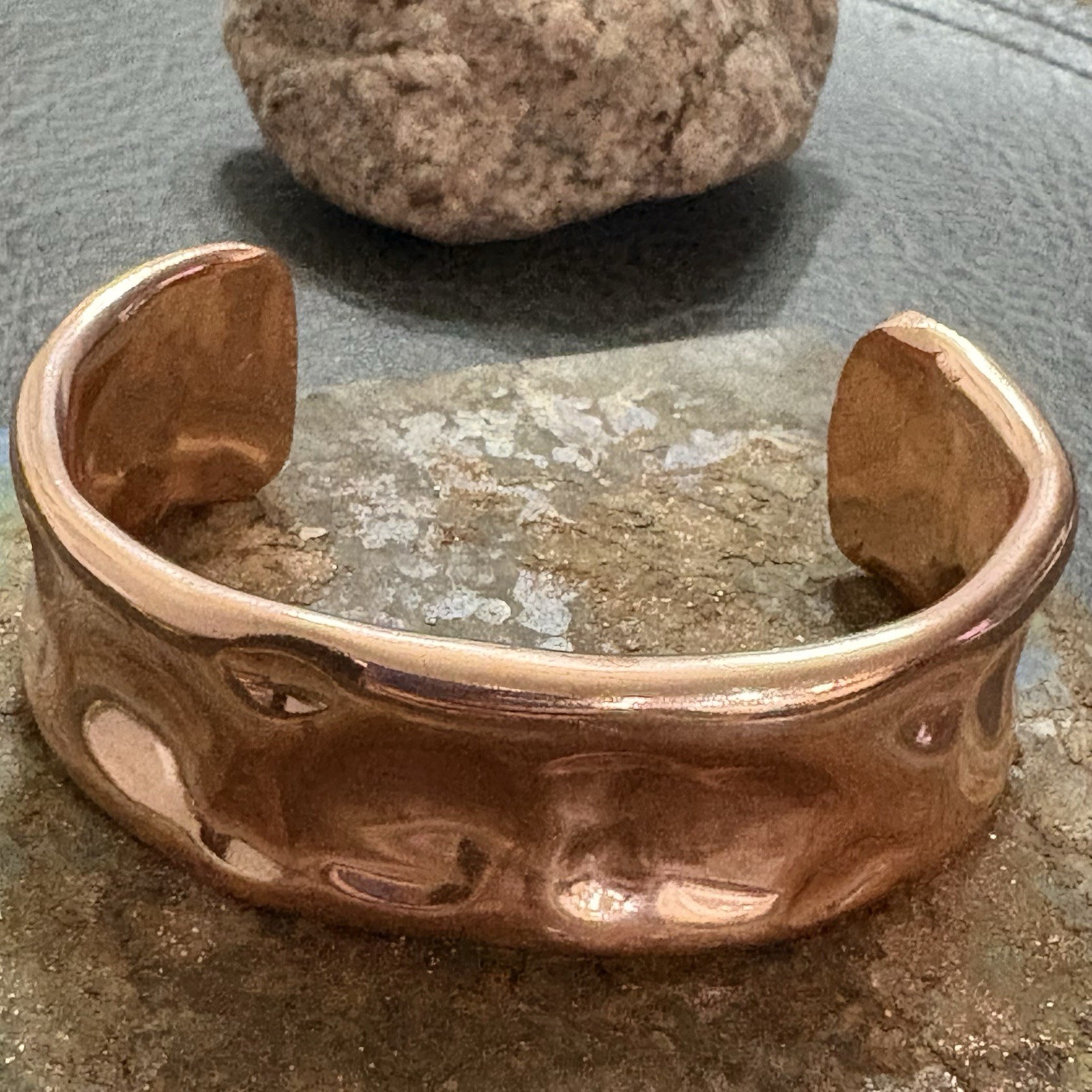 Brutalist Heavy Thick Women’s Hammered Wide Copper Artisan Cuff Bracelet Shiny