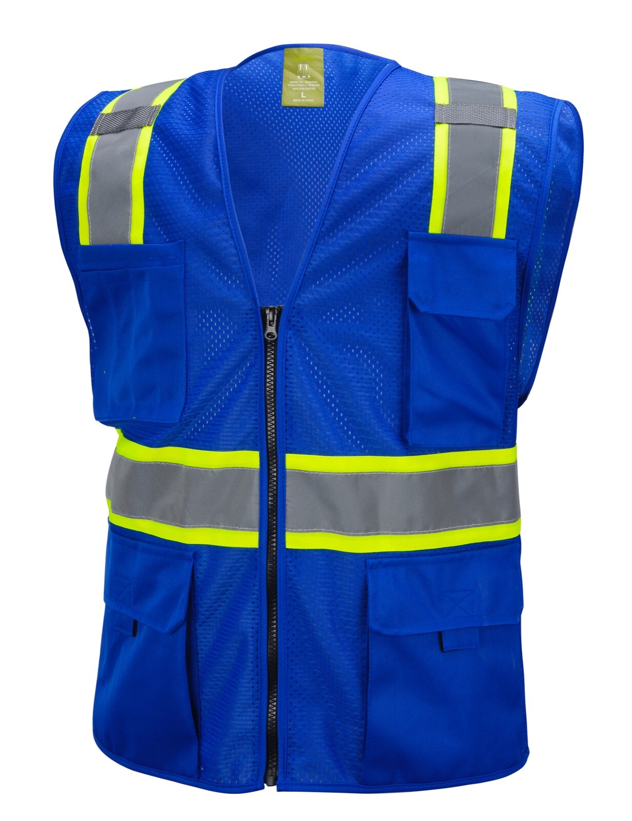 Blue Two-Tone Safety Vest with Multi-Pocket Tool Storage, New
