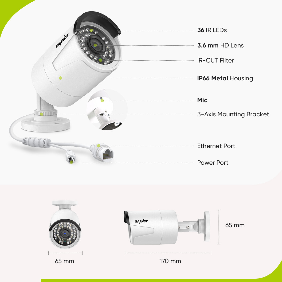SANNCE 5MP Audio POE Security IP Camera System 8CH 8MP NVR Outdoor Night Vision