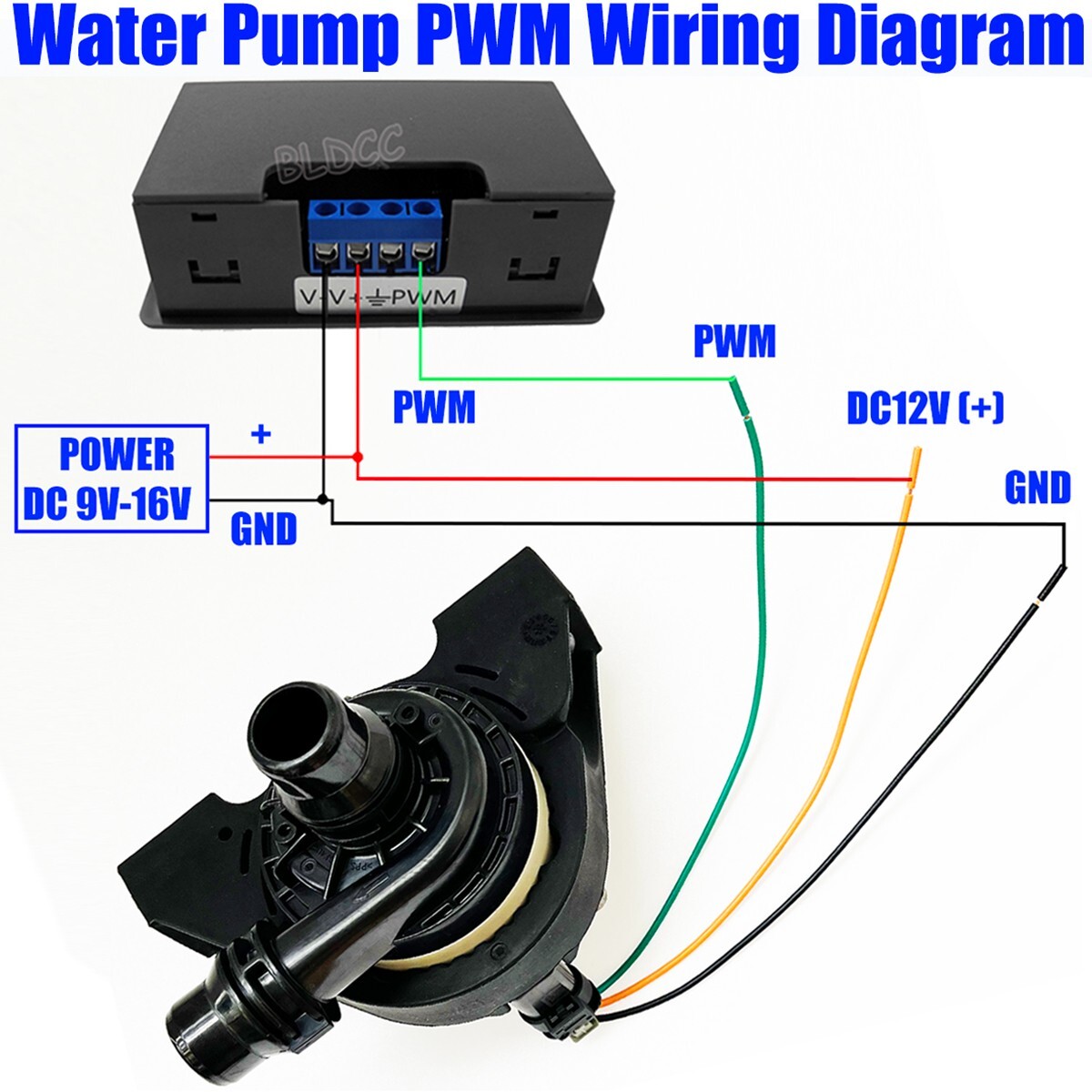 High Flow DC 12V 60W Brushless Engine Cooling Water Pump W/ PWM Signal Generator