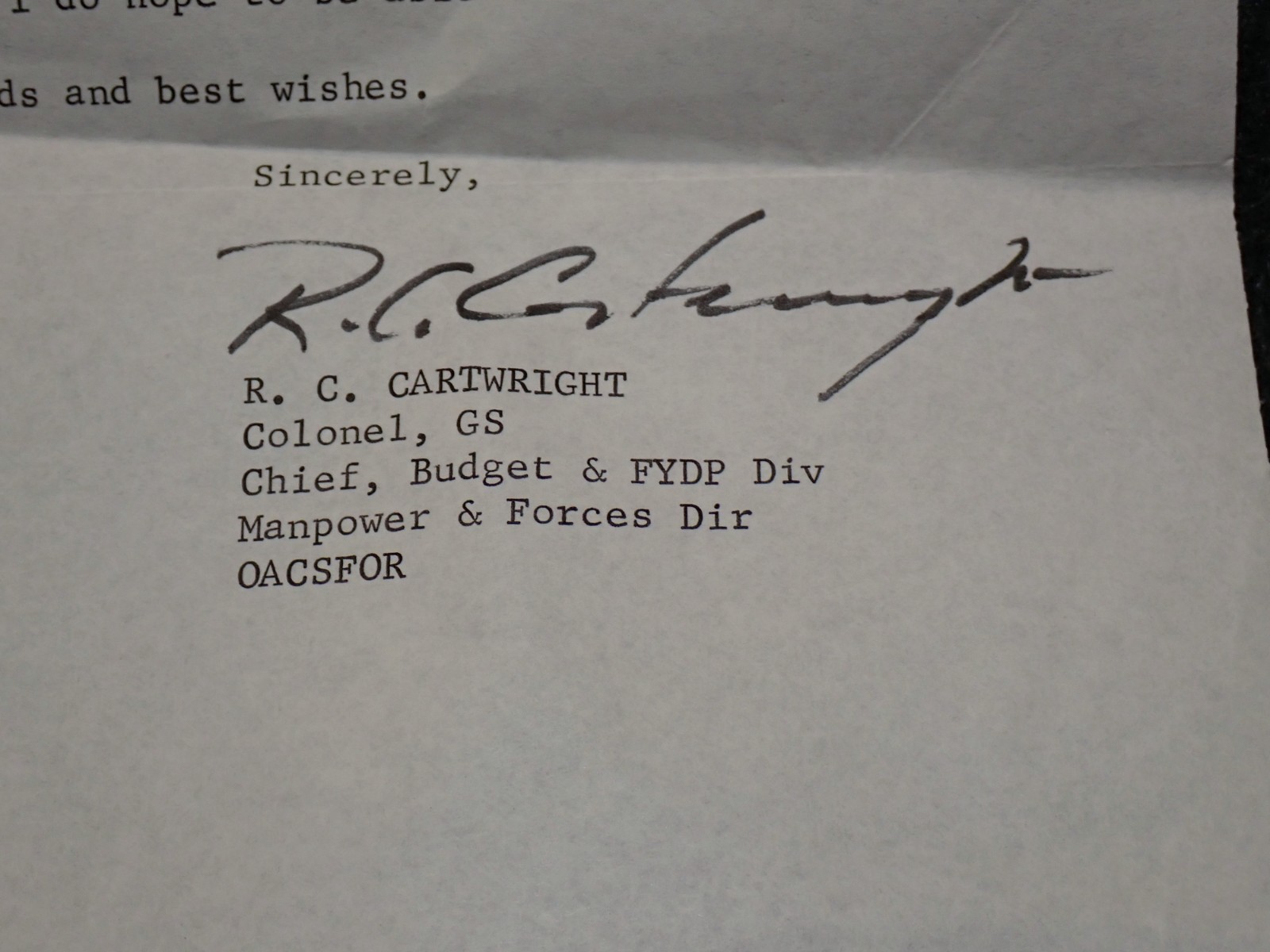 1971 Roscoe Cartwright African American U.S Army Brigadier General SIGNED LETTER