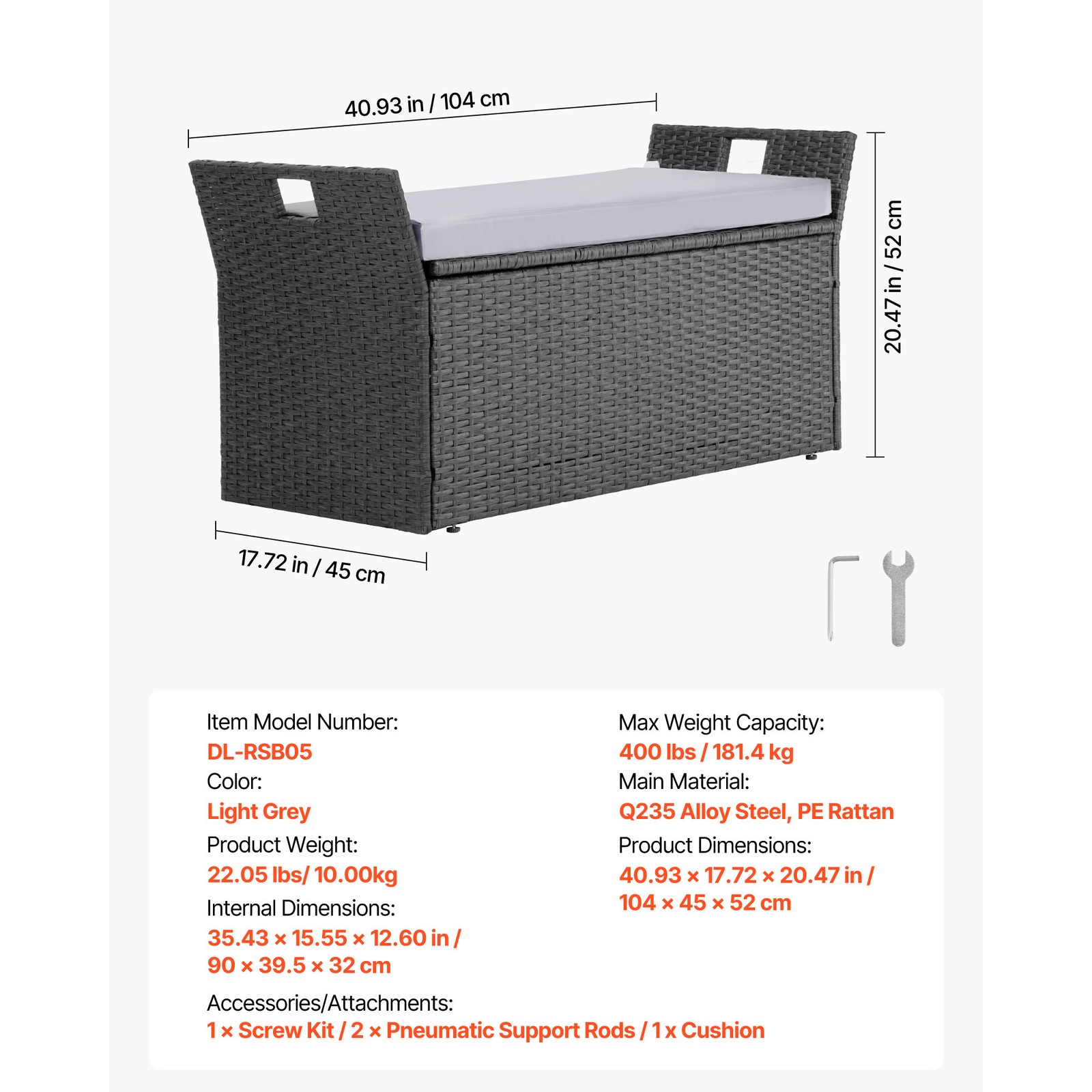 Outdoor Storage Bench PE Rattan 40Gal Deck Box Waterproof Outdoor Seat & Storage