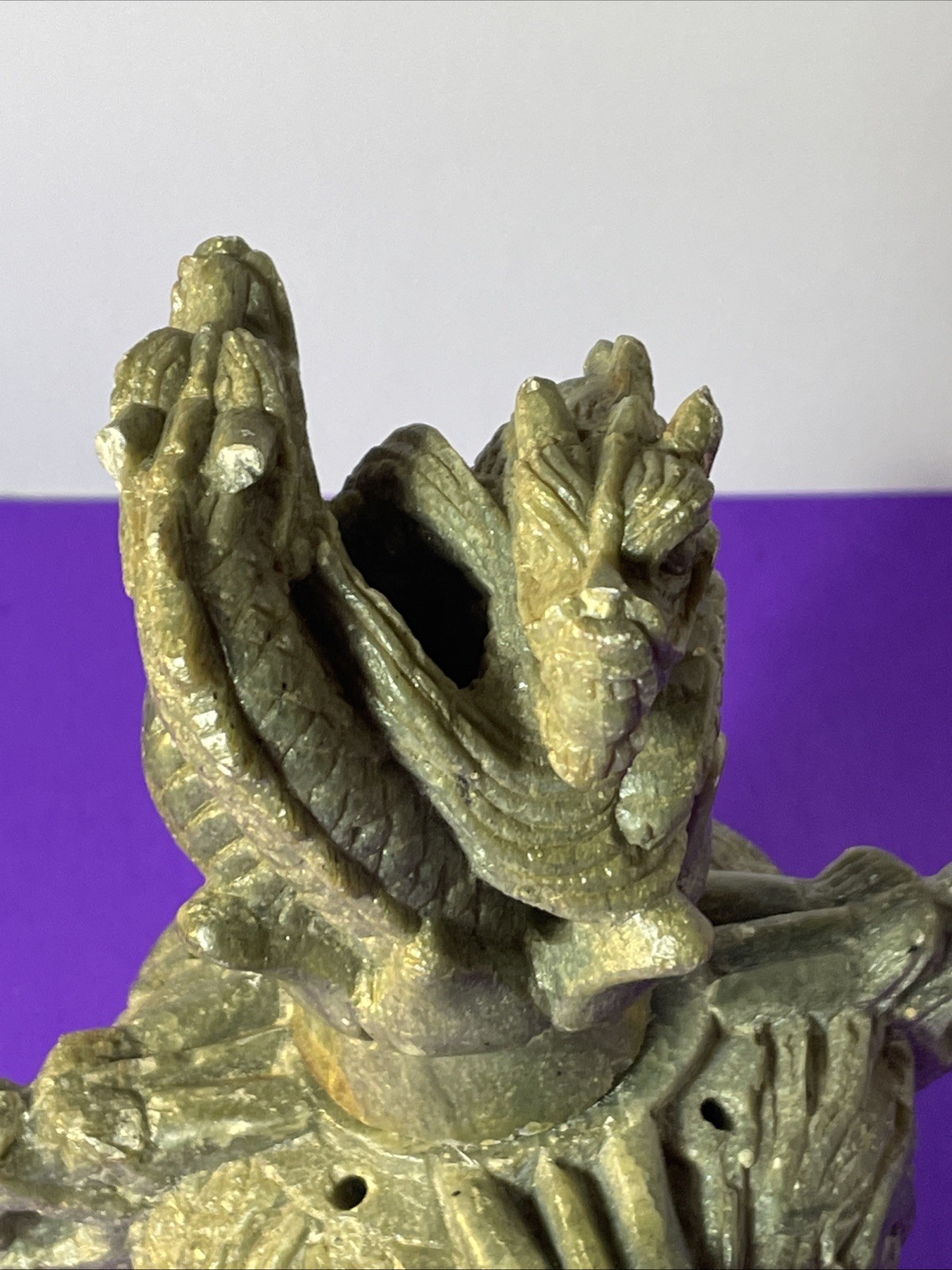 Chinese Stone TRIPOD Jar Lidded Dragon Lion Carved Two Piece Incense Burner