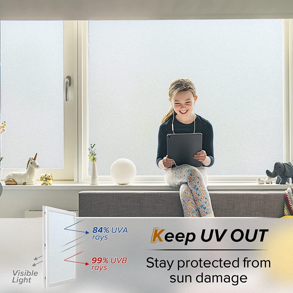 rabbitgoo Window Film Privacy Non-adhesive Tint Frosted Stained Glass Pure