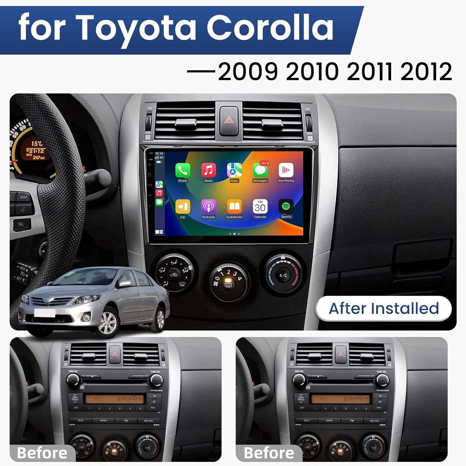 FOR TOYOTA COROLLA 2009-2013 Apple Carplay Car Radio Android 13 GPS Navi Stereo