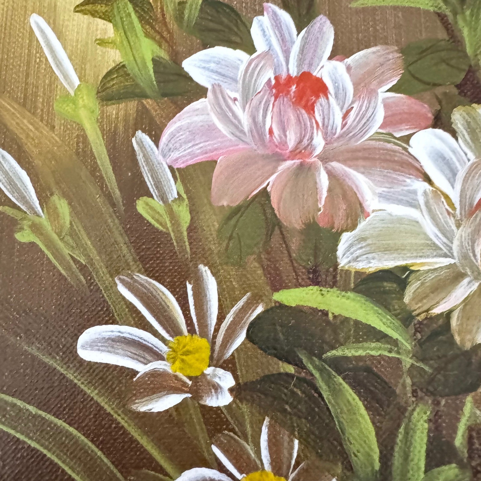 Vintage Framed Bird Floral Painting Signed Asian Art Wall Decor Nature Home '70s