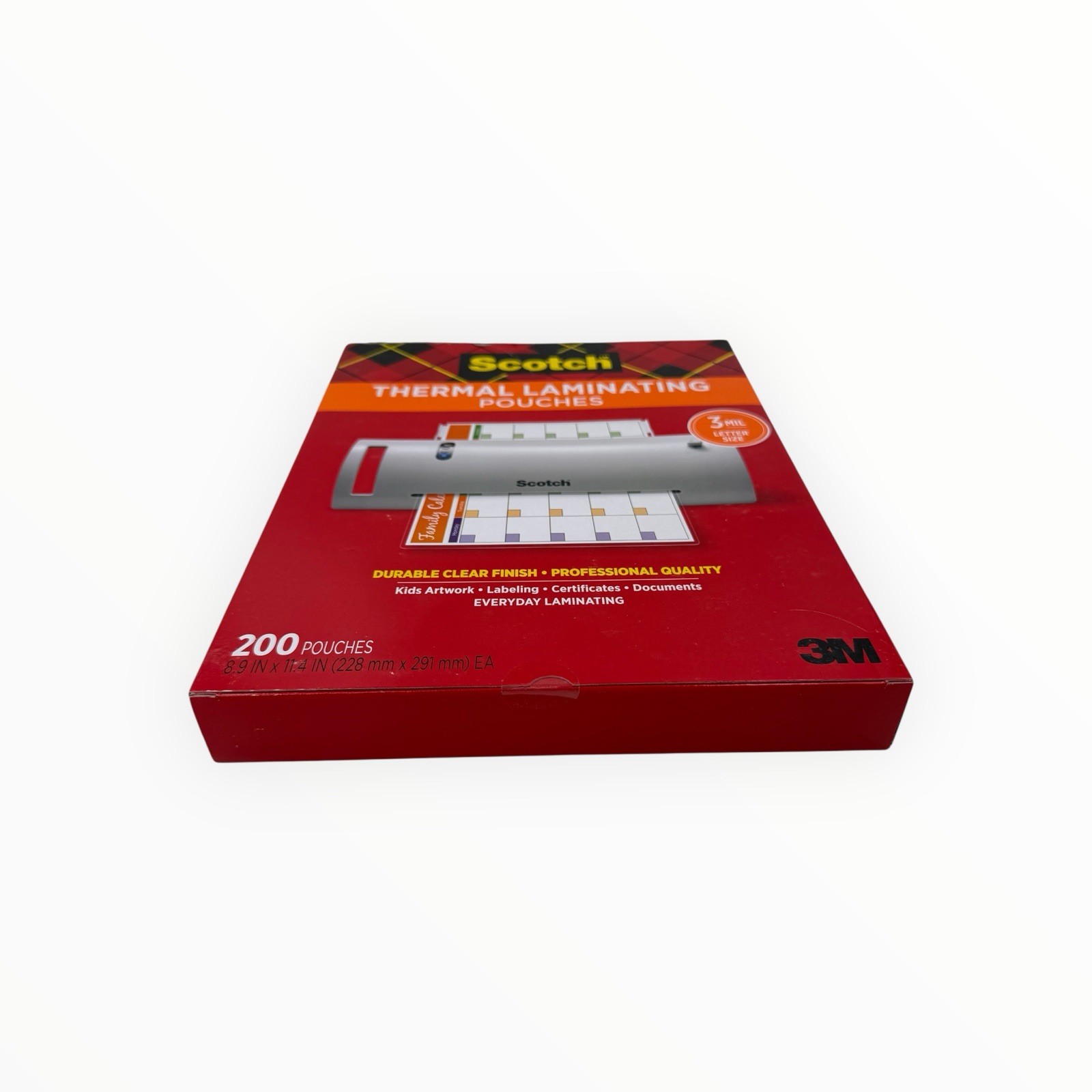 200 Pouches Scotch Letter Size Thermal Laminating Pouches 3mil 8.9" x 11.4"