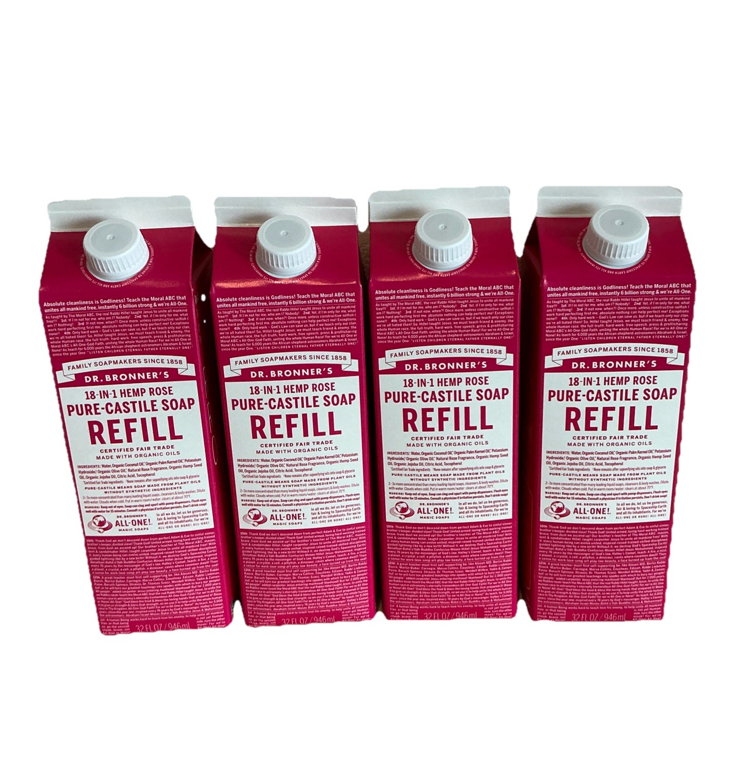 Lot Of 4 Pure Castile Liquid Soap Refill Rose 32 Oz