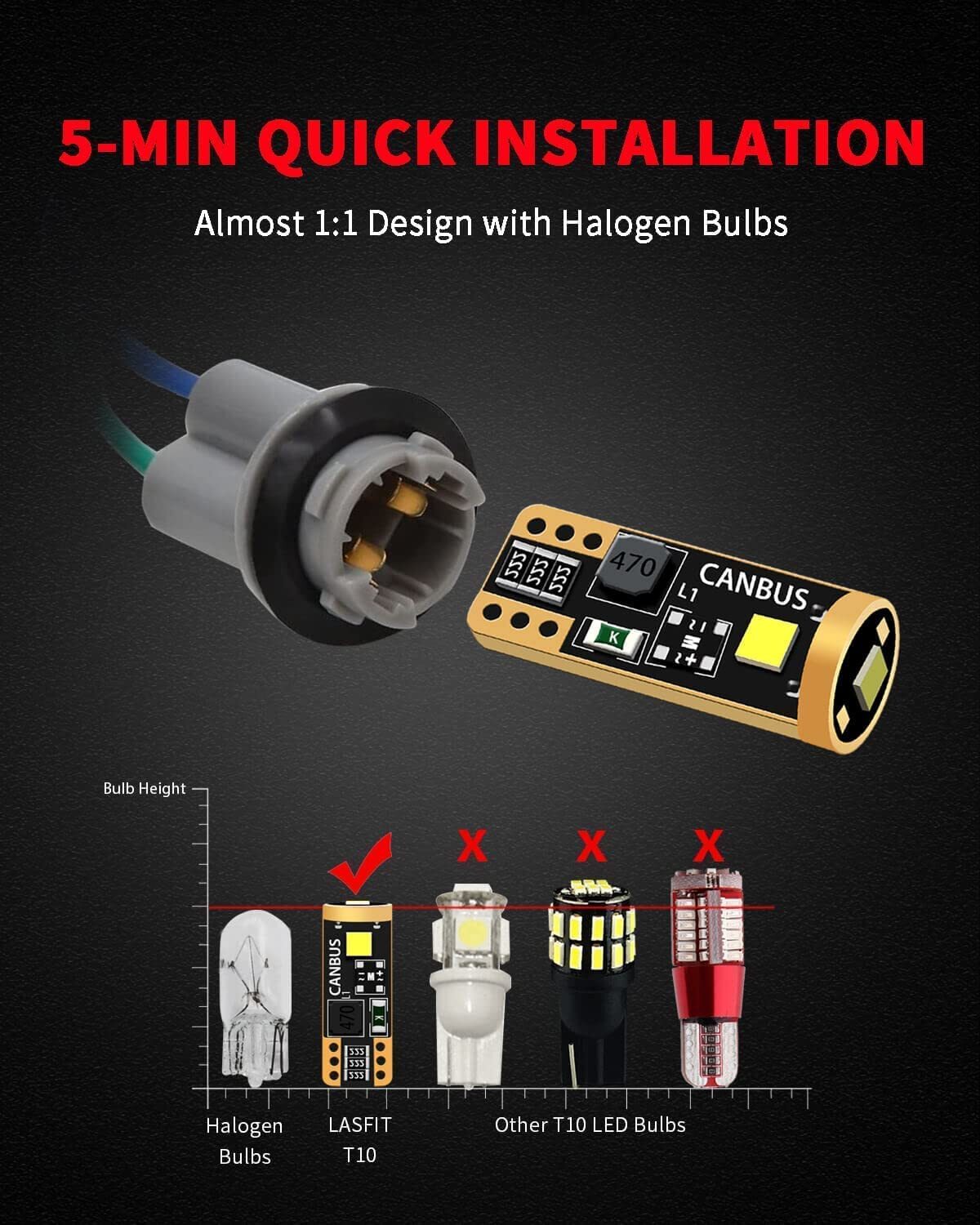 LASFIT T10 LED License Plate Light Bulbs 6000K Super Bright White 168 2825 194