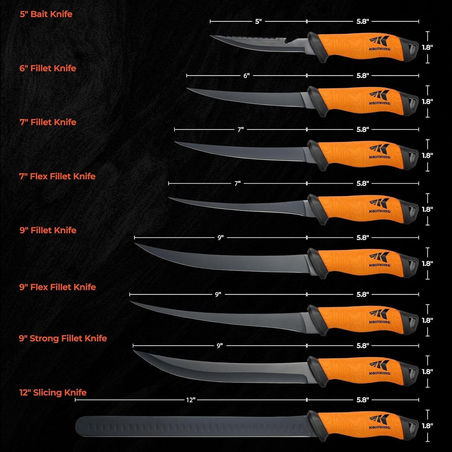 KastKing Speed Demon Pro Fillet Knife G4116 German Steel Non-Slip + Sheath