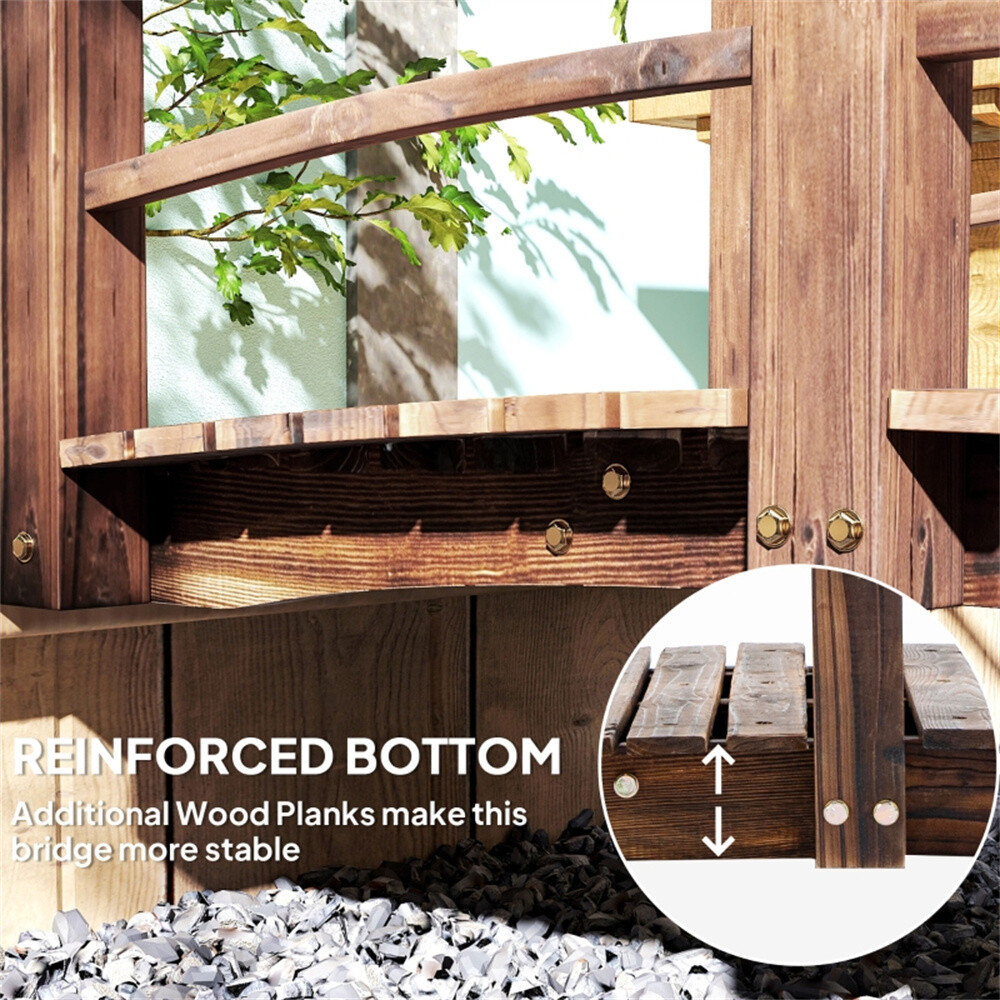 Wooden Garden Bridge Arc Footbridge Curved Bridge Frame with Side Rails