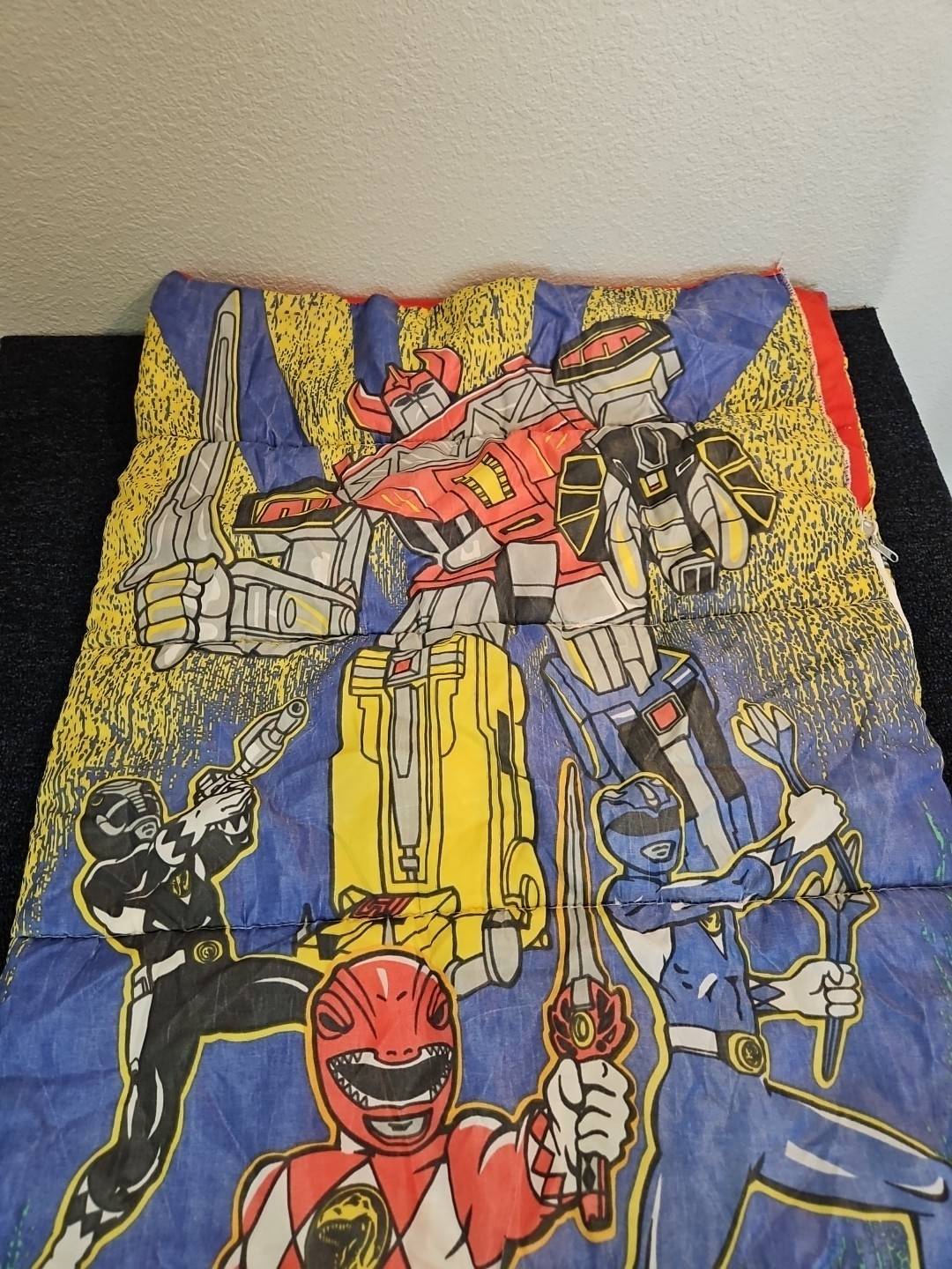 Vintage 1990s Mighty Morphin Power Rangers Kids Zip Up Sleeping Bag 30" x 57"