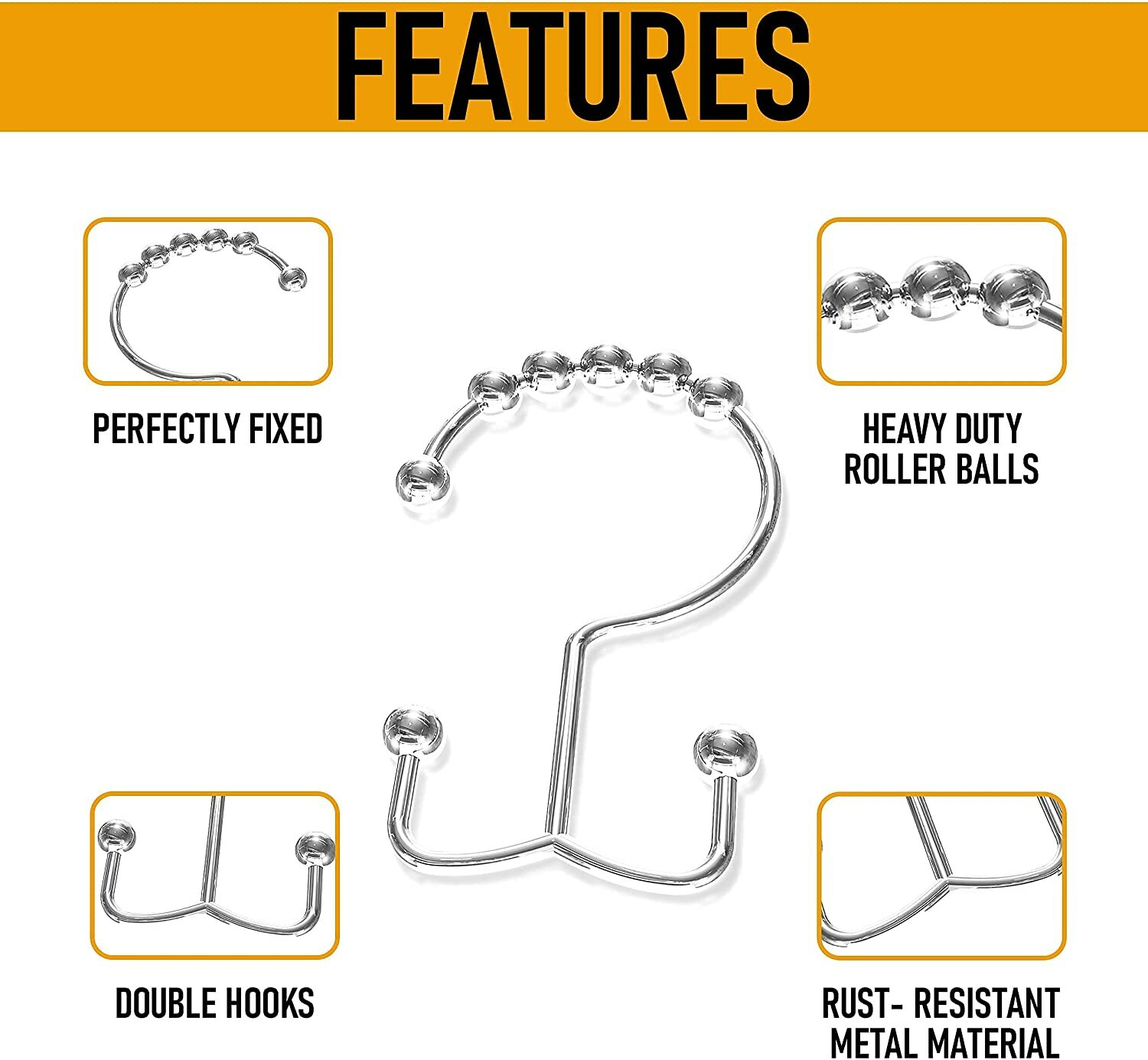 Utopia Bedding Stainless Steel Shower Curtain Hooks