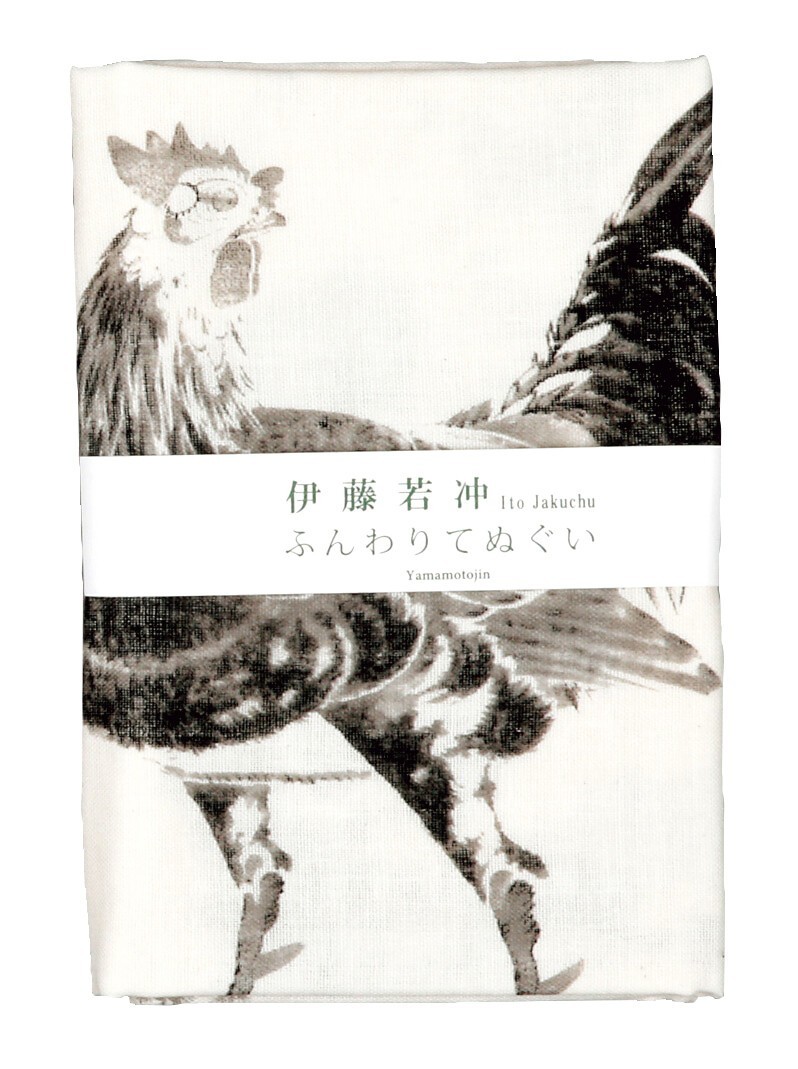 Rooster Chicken Double Gauze Cotton Towel 12.6" × 35"  Ito Jakuchu Japan