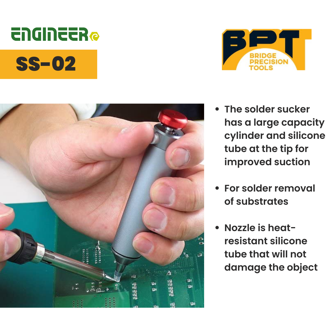 ENGINEER SS-02 Japanese Solder Sucker Desoldering Pump w/Silicone Tip Spare Tube