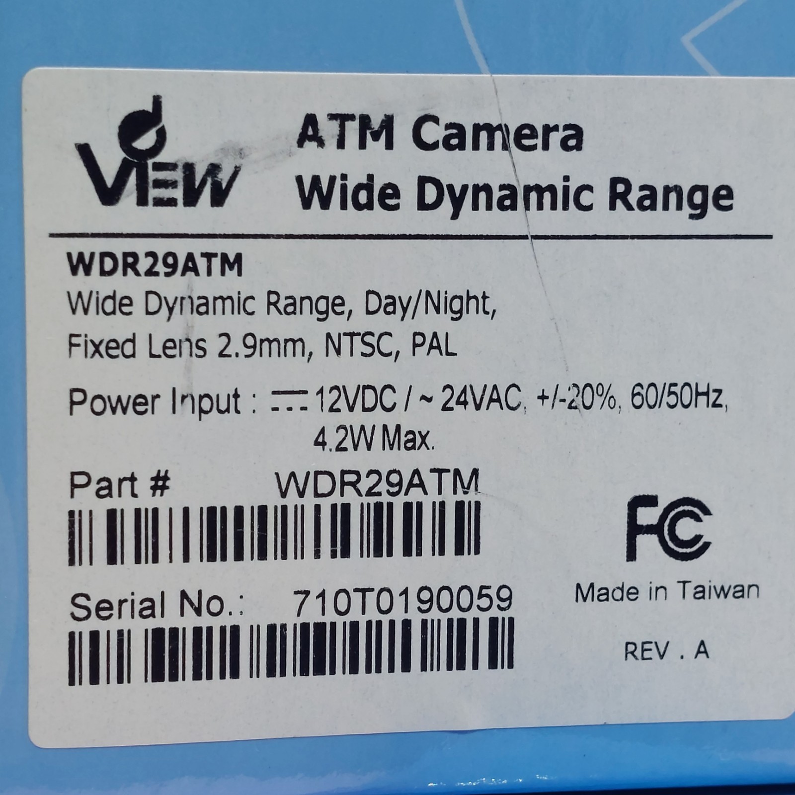 Deview View WD29ATM camera Wide Dynamic Range, Day/Night 2.9mm Fixed Lens. New