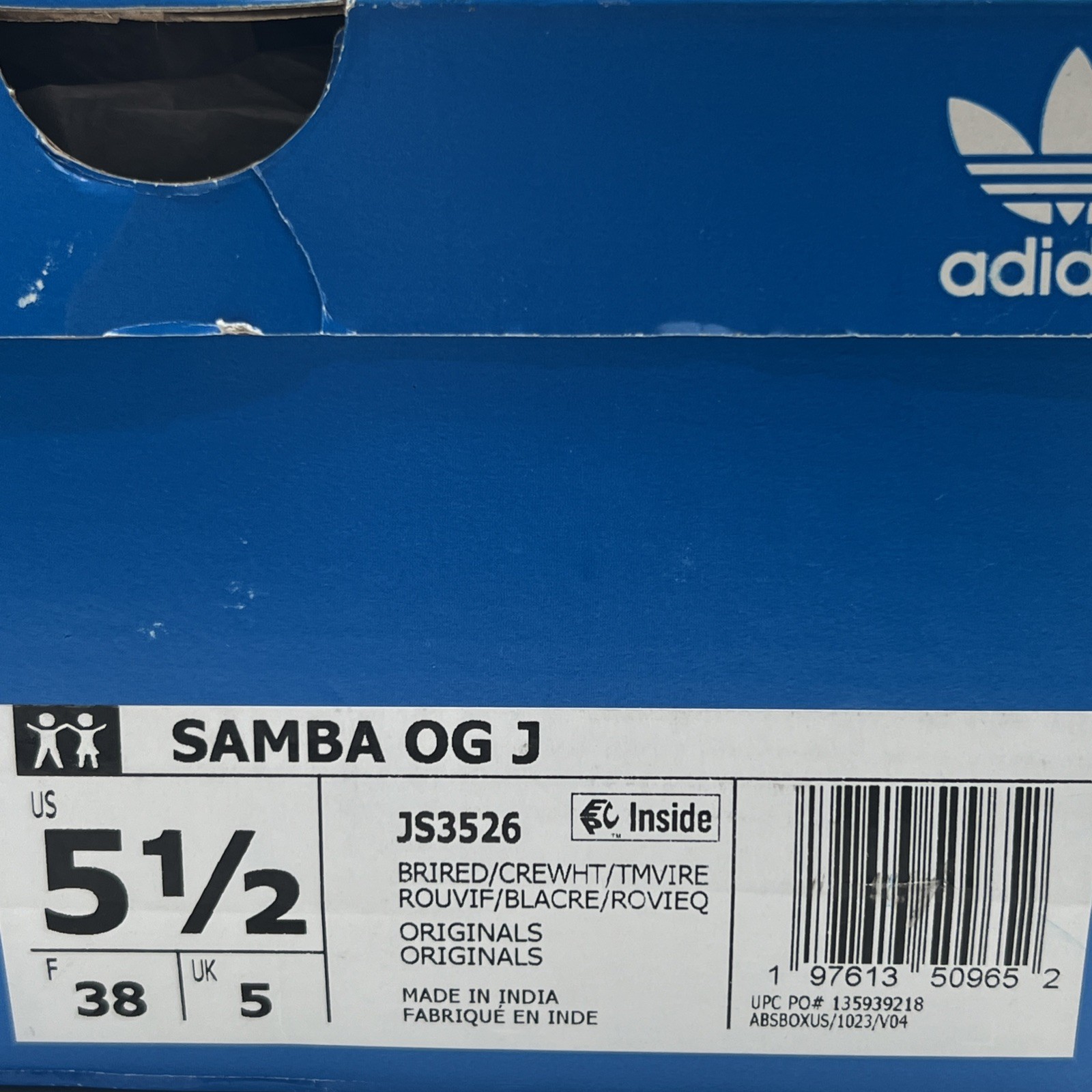 Kids Size 5.5 Adidas Samba OG Crimson Red Casual JS3526 NEW