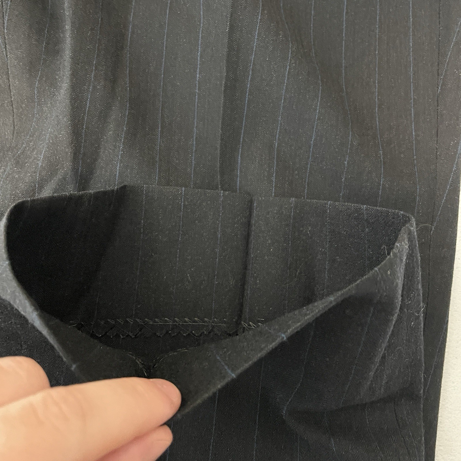 Paul Cicchini Bespoke 2 Piece Suit Mens 46XL 38x33 Black Blue Striped Wool USA