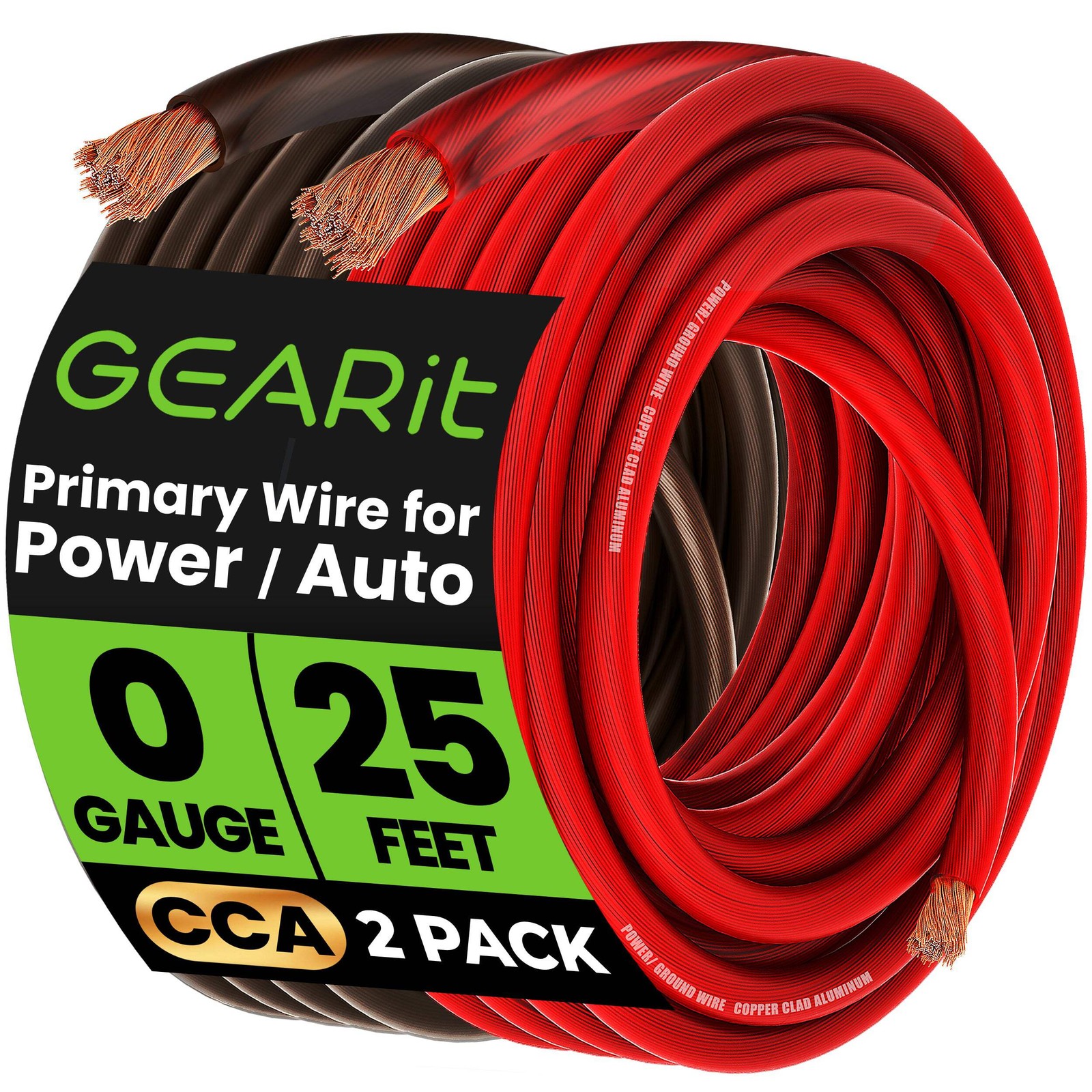 GEARit 0 Gauge 25' 50' CCA Amplifier Power / Amp Ground Wire, Black/Blue/Red.