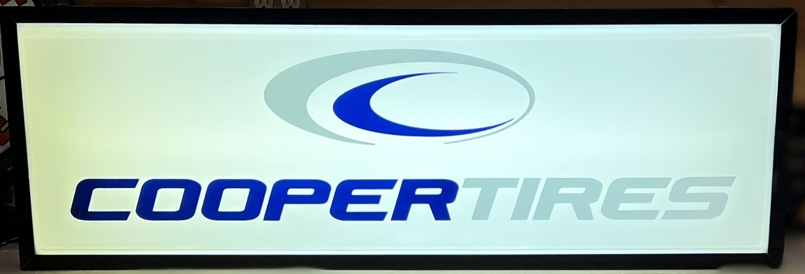 Cooper Tire Lighted Dealer Sign White Blue Letters Single Sided Hanging