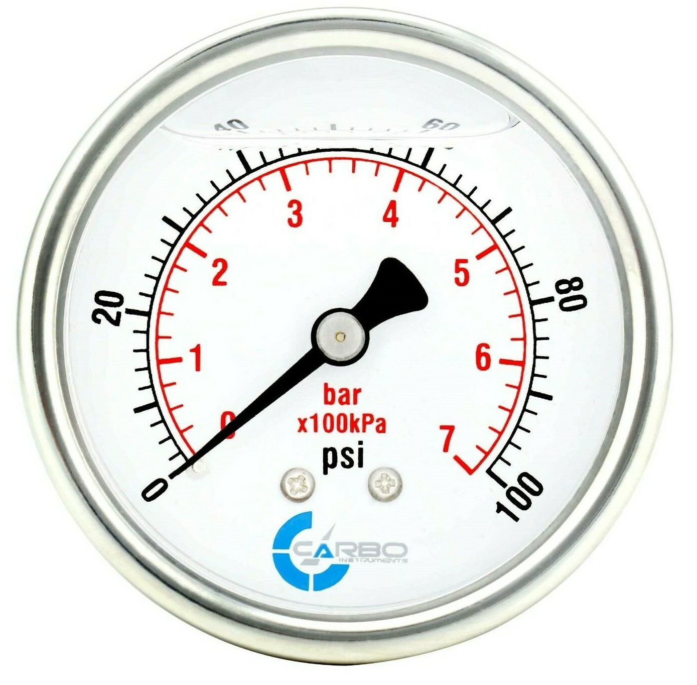 2-1/2" Pressure Gauge, ALL STAINLESS STEEL, Liquid Filled, Back Mnt, 100 Psi