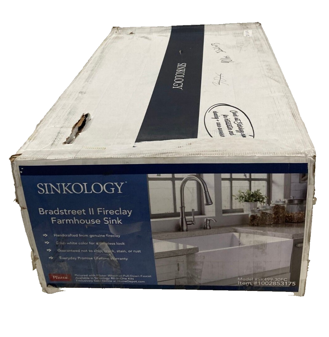 Sinkology 30" Single Bowl Fireclay Sink, Bradstreet Farmhouse Apron Undermount