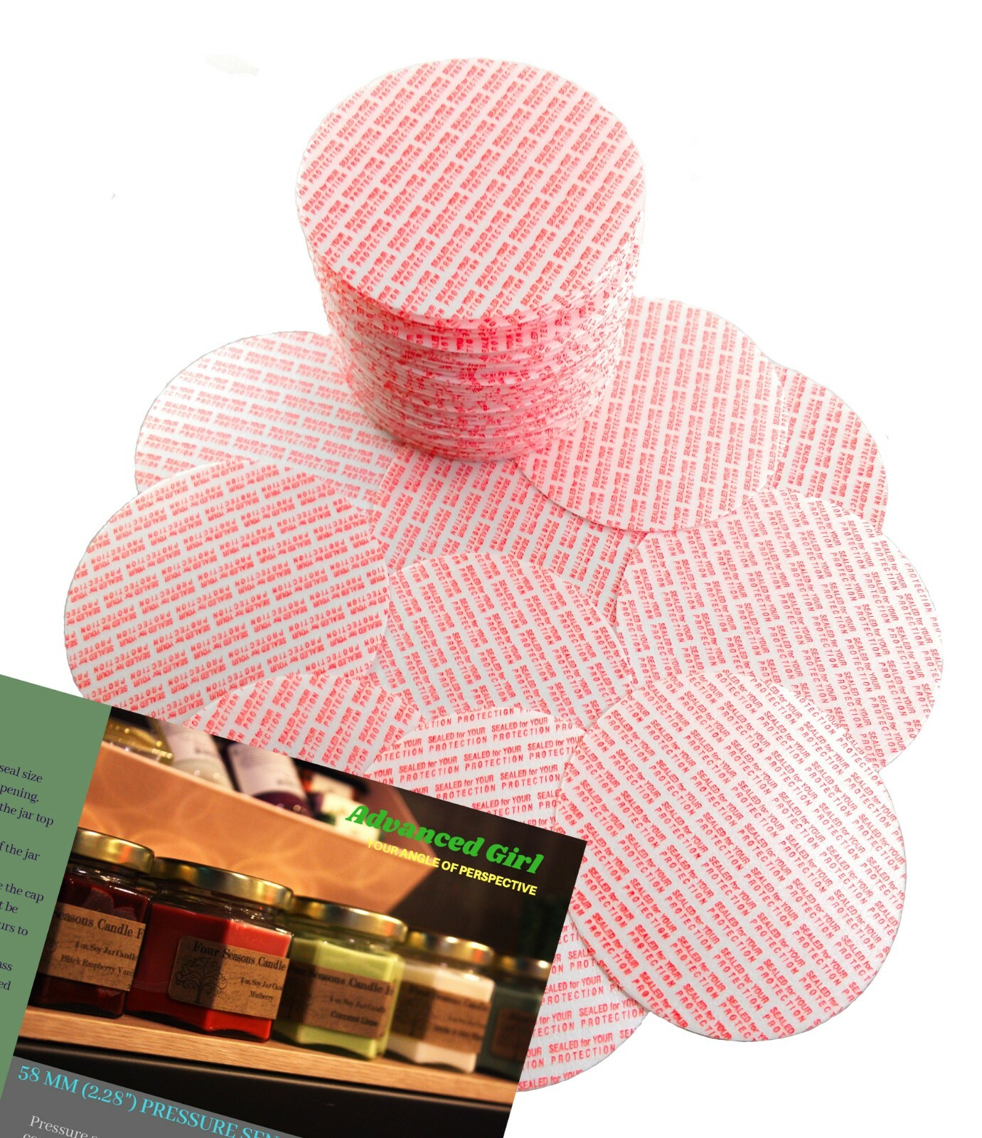 58mm (2.28") Pressure Sensitive Seal Liners MadeinUSA No Induction Sealer Needed