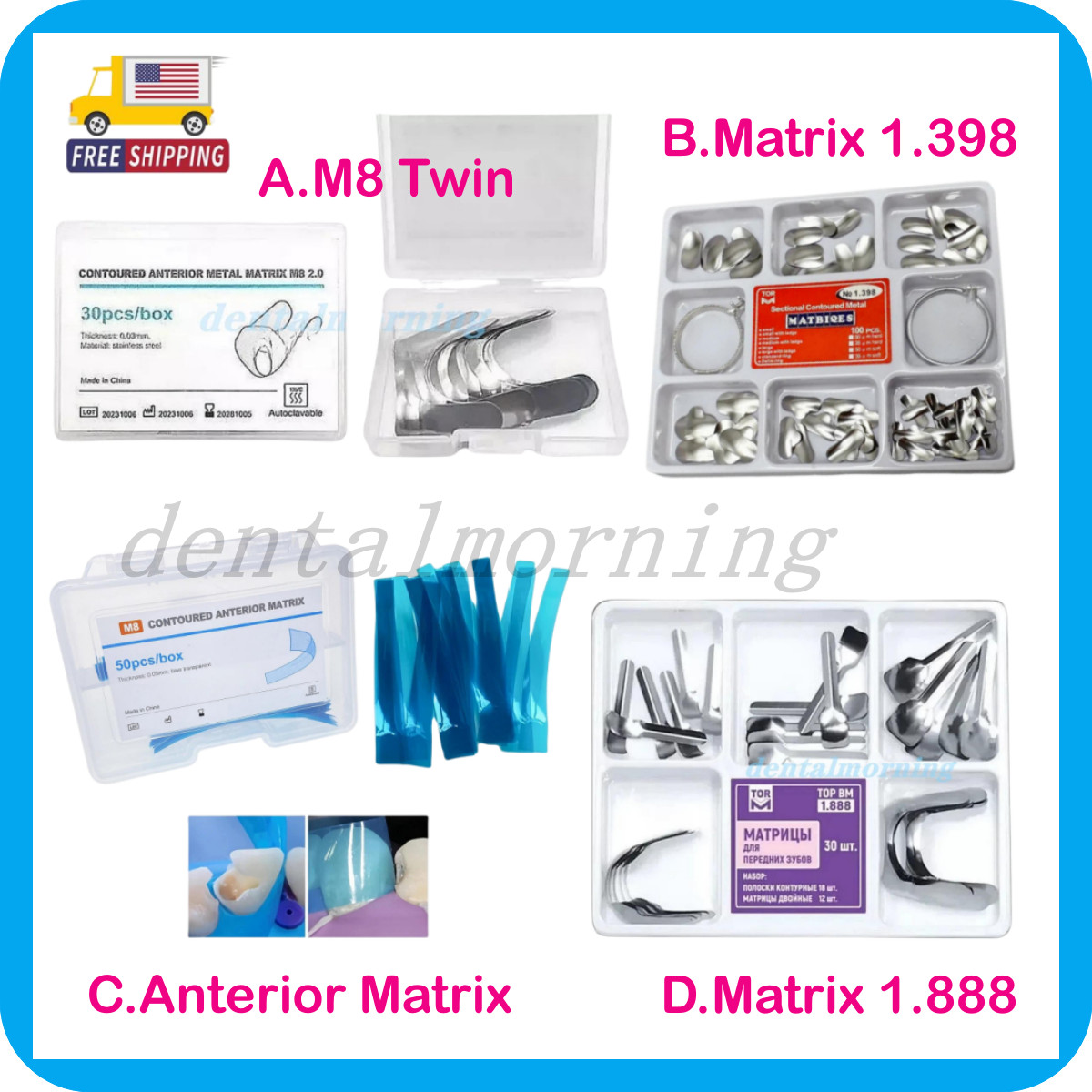 Dental Contoured Anterior Matrix Bands Teeth Restoration Strip Twin Matrices