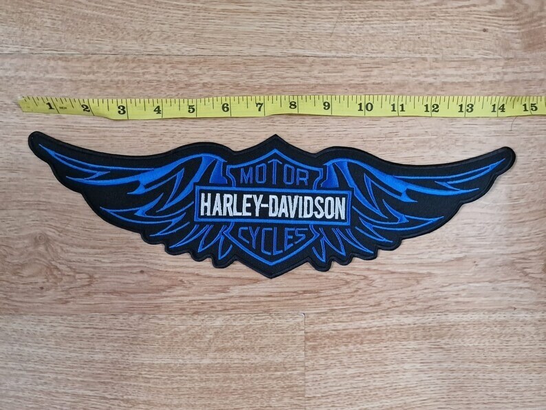 Harley Davidson Wing logo Blue 15 in large Iron/on Embroidered logo patch