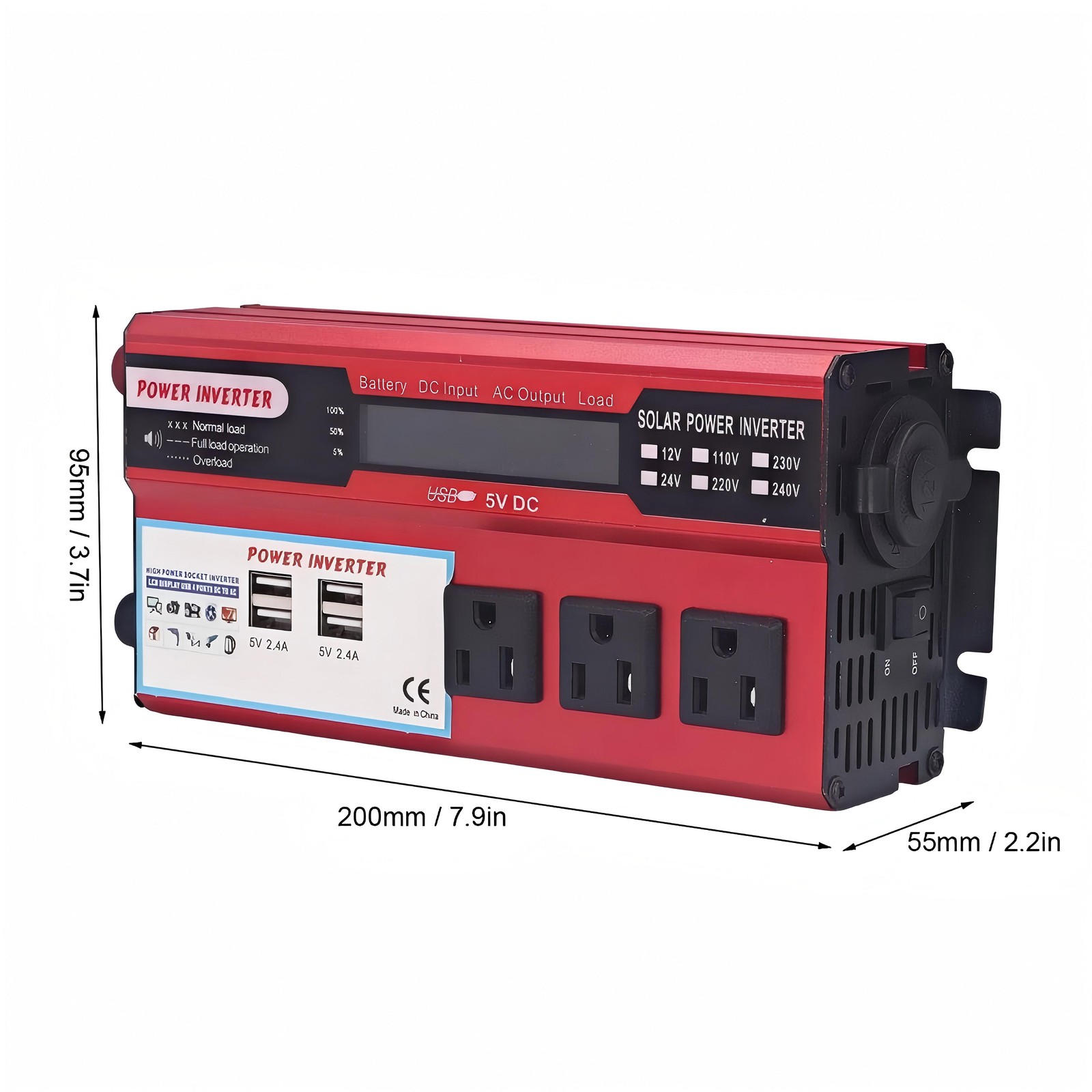 Car Power Inverter 5000W DC 12V To AC 110V Pure Sine Wave Solar Converter 4 USB