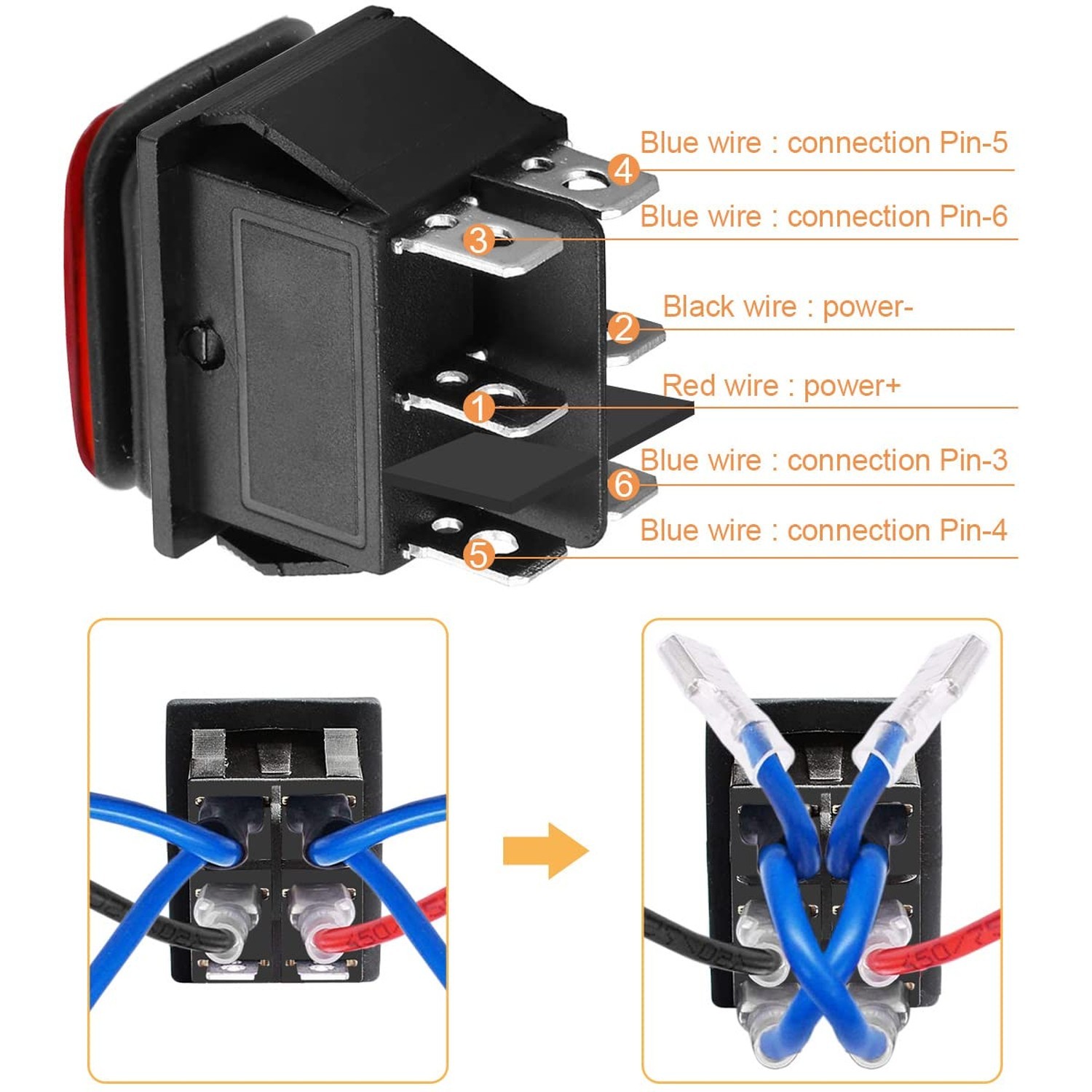 Momentary Rocker Switch Polarity Reverse Switch DC 12V 10A Motor Control Togg...