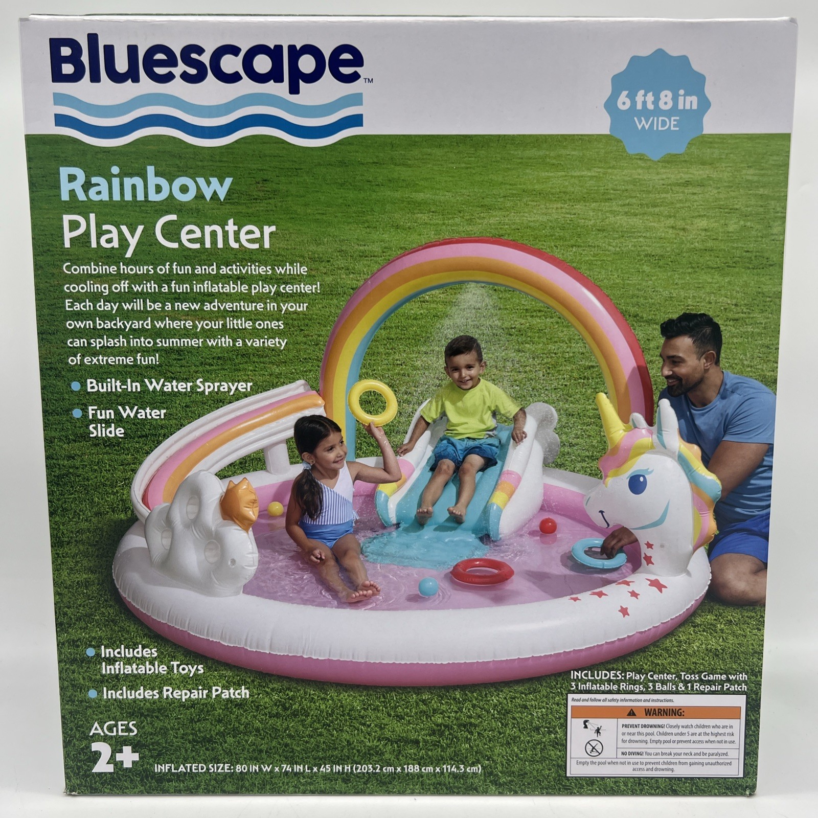 New Bluescape Rainbow Unicorn Play Center Fun Slide Pool 6ft 8in Age 2+ FreeS&H