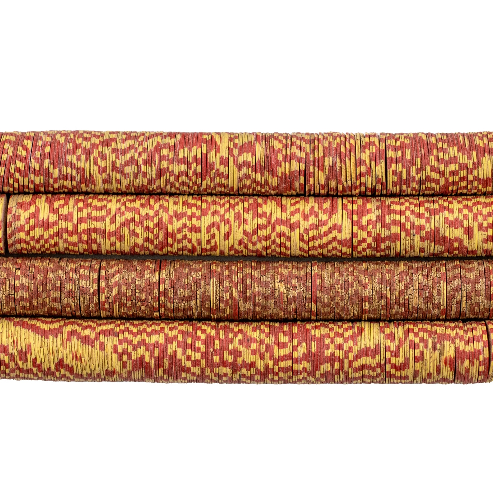 Rare Red Patterned Vintage Vinyl Beads 7mm Ghana African Heishi 26 Inch Strand